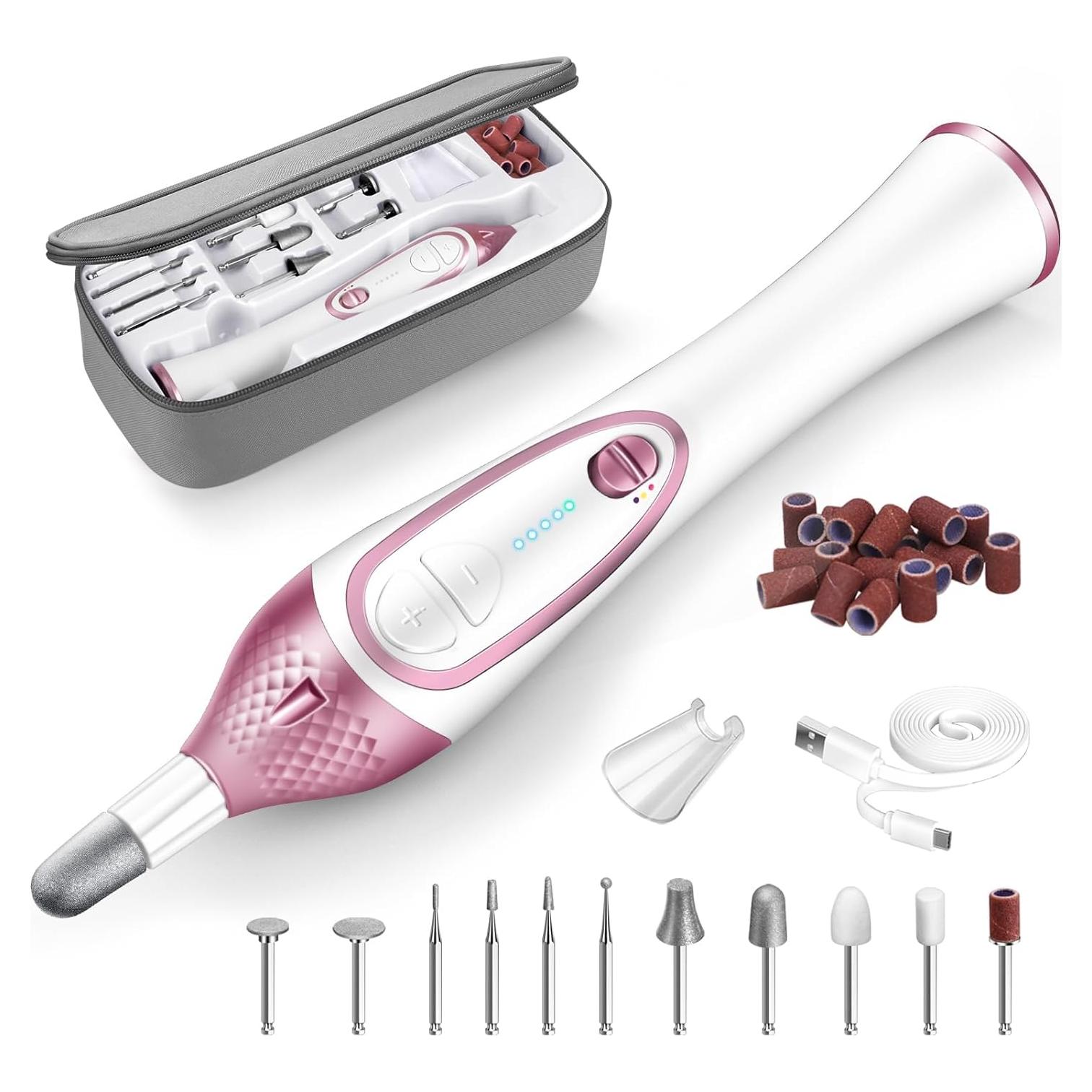 Kit de Manicura y Pedicura Eléctrico ISTON 36 Piezas Rosa Rojo