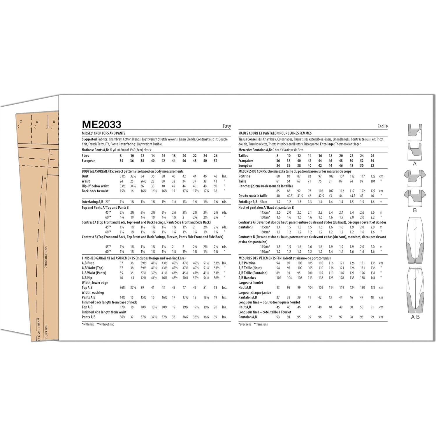 Patrón de Costura Sudaderas y Pantalones Conoce Me ME2033 Tallas 8-16