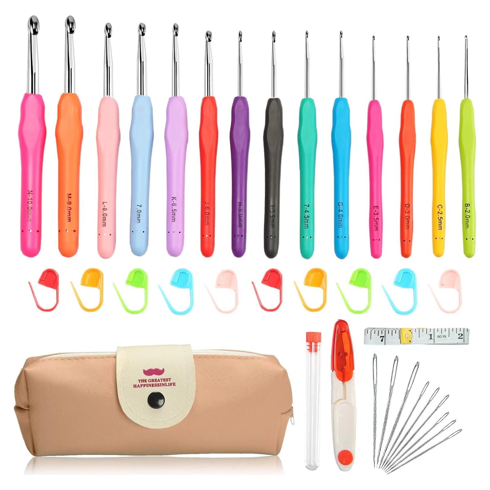 Set de Ganchillos Ergonómicos NaoShiro 14 Tamaños 2mm-10mm Rosa
