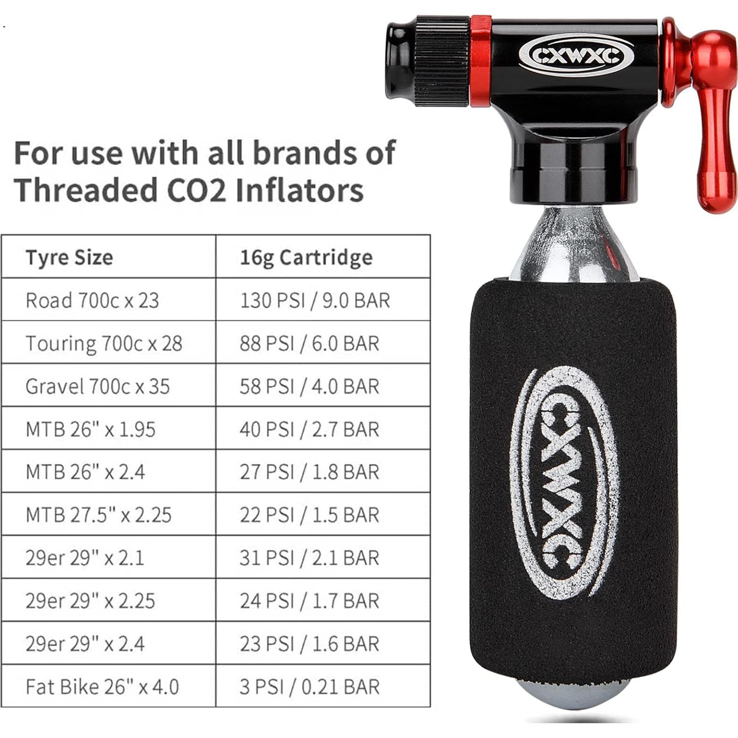 Kit Inflador CO2 Kadacha 5 Cartuchos 16g Válvula Presta/Schrader