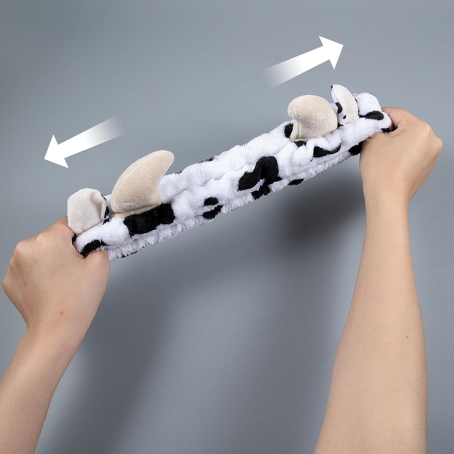 Diadema de lavado facial Miroksh con estampado de vaca y muñequeras