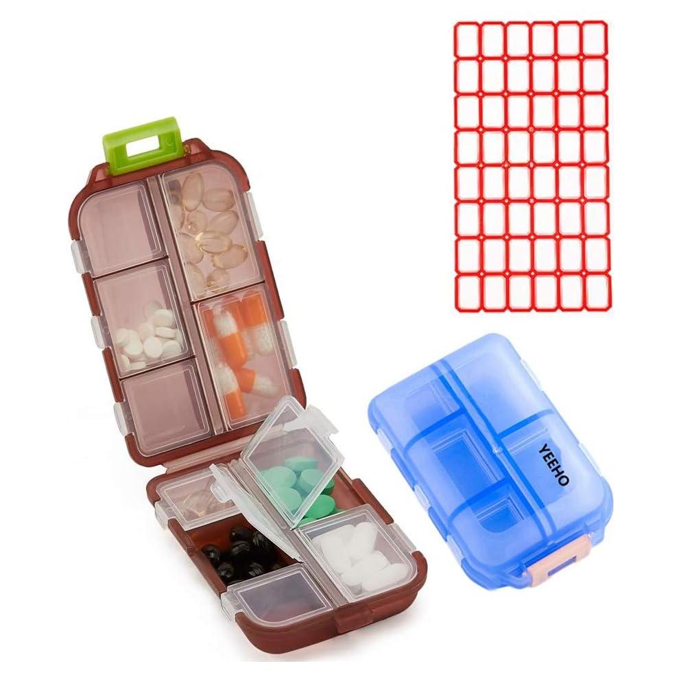Estuche para Pastillas YEEHO 2 Paquetes 10 Compartimentos Azul Chocolate