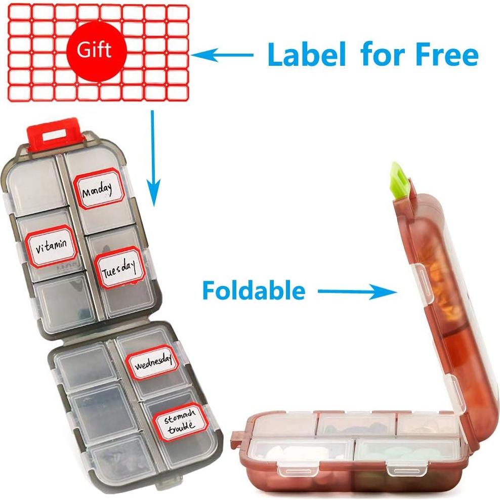 Estuche para Pastillas YEEHO 2 Paquetes 10 Compartimentos Azul Chocolate