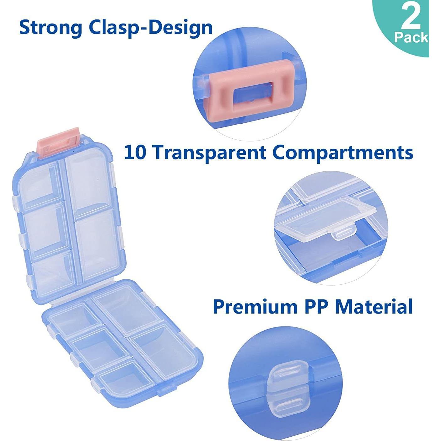 Estuche para Pastillas YEEHO 2 Paquetes 10 Compartimentos Azul Chocolate
