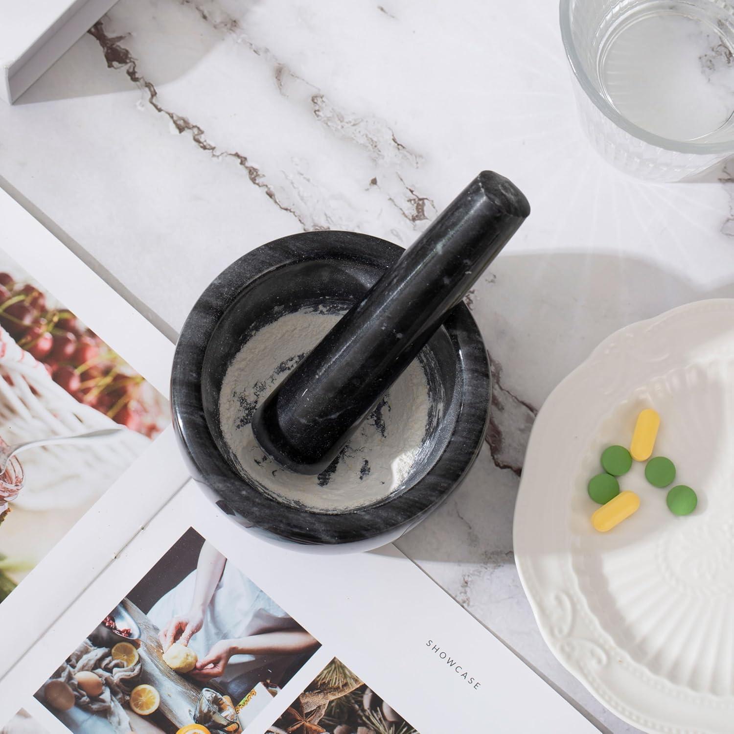 Mortero y Mano de Mármol Grande FasolaHome - Triturador de Pastillas y Especias