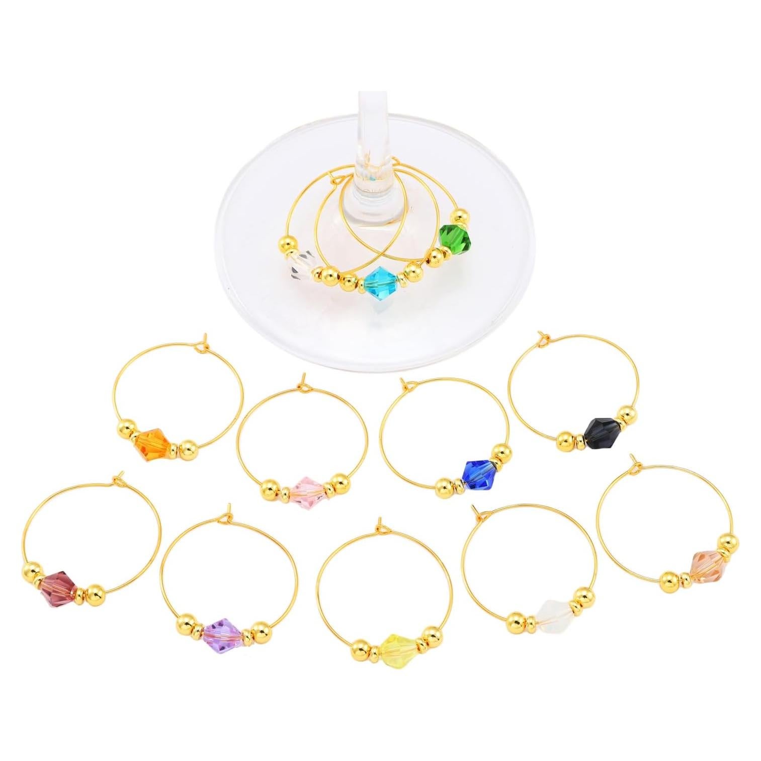 Juego de 12 Marcadores de Copas de Vino Oro 14K con Gemas