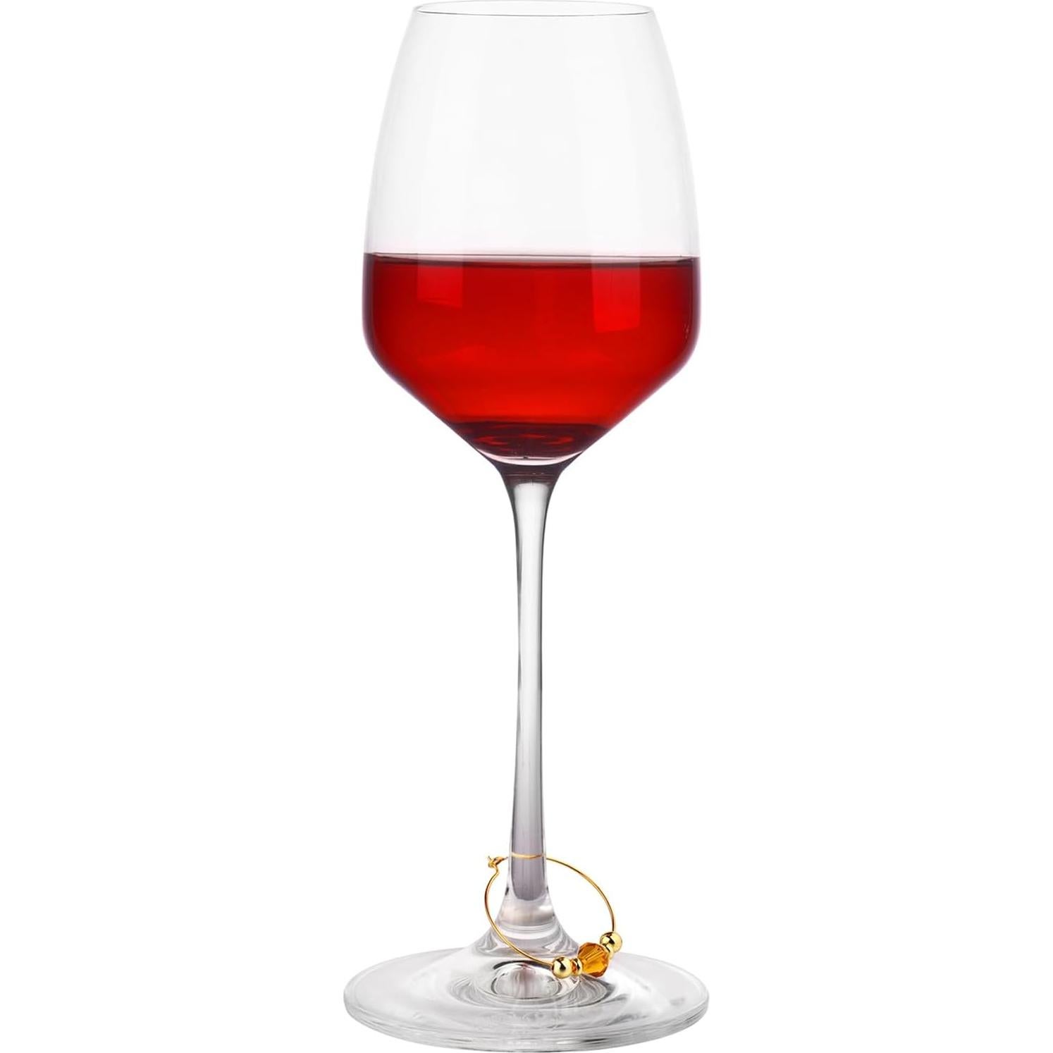 Juego de 12 Marcadores de Copas de Vino Oro 14K con Gemas