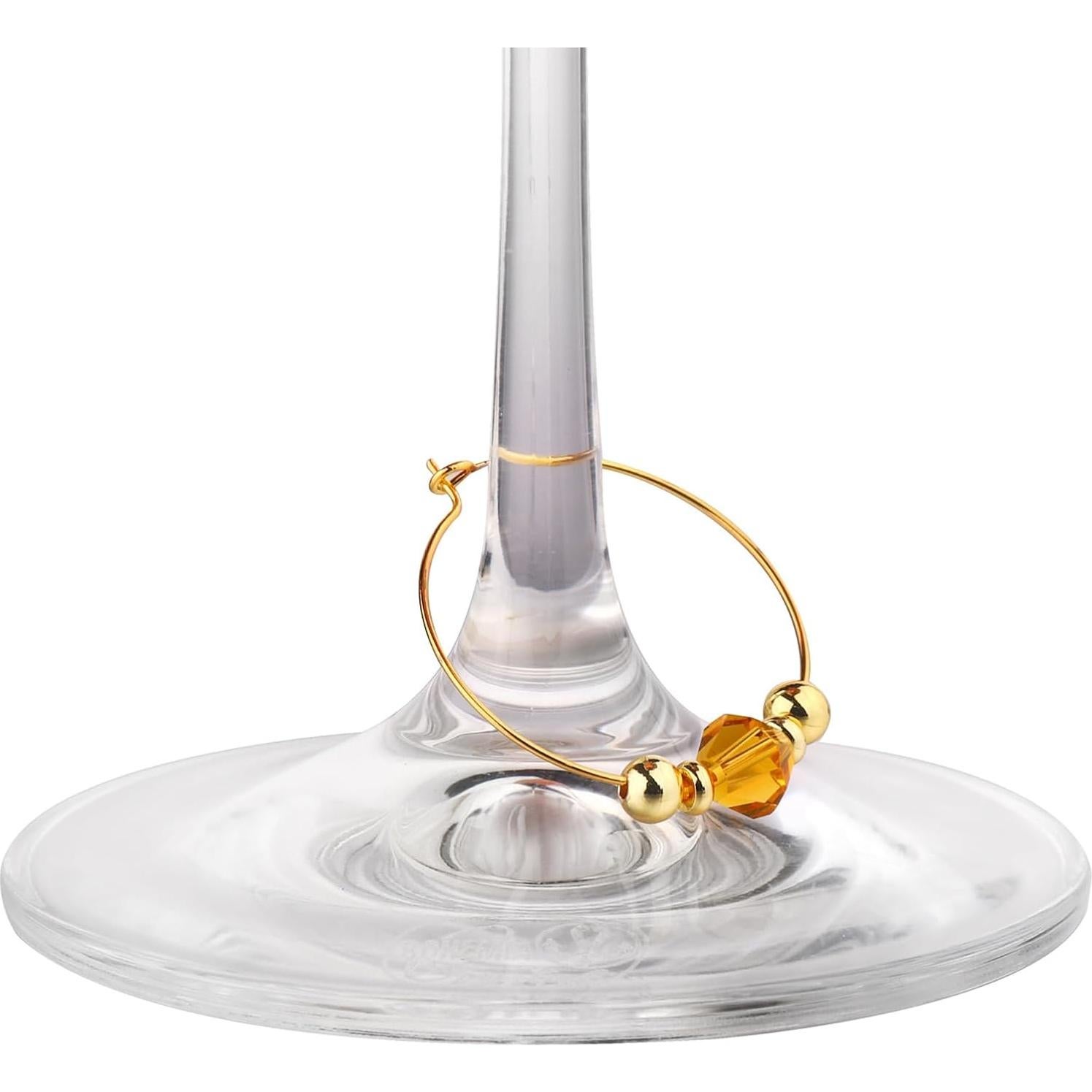 Juego de 12 Marcadores de Copas de Vino Oro 14K con Gemas