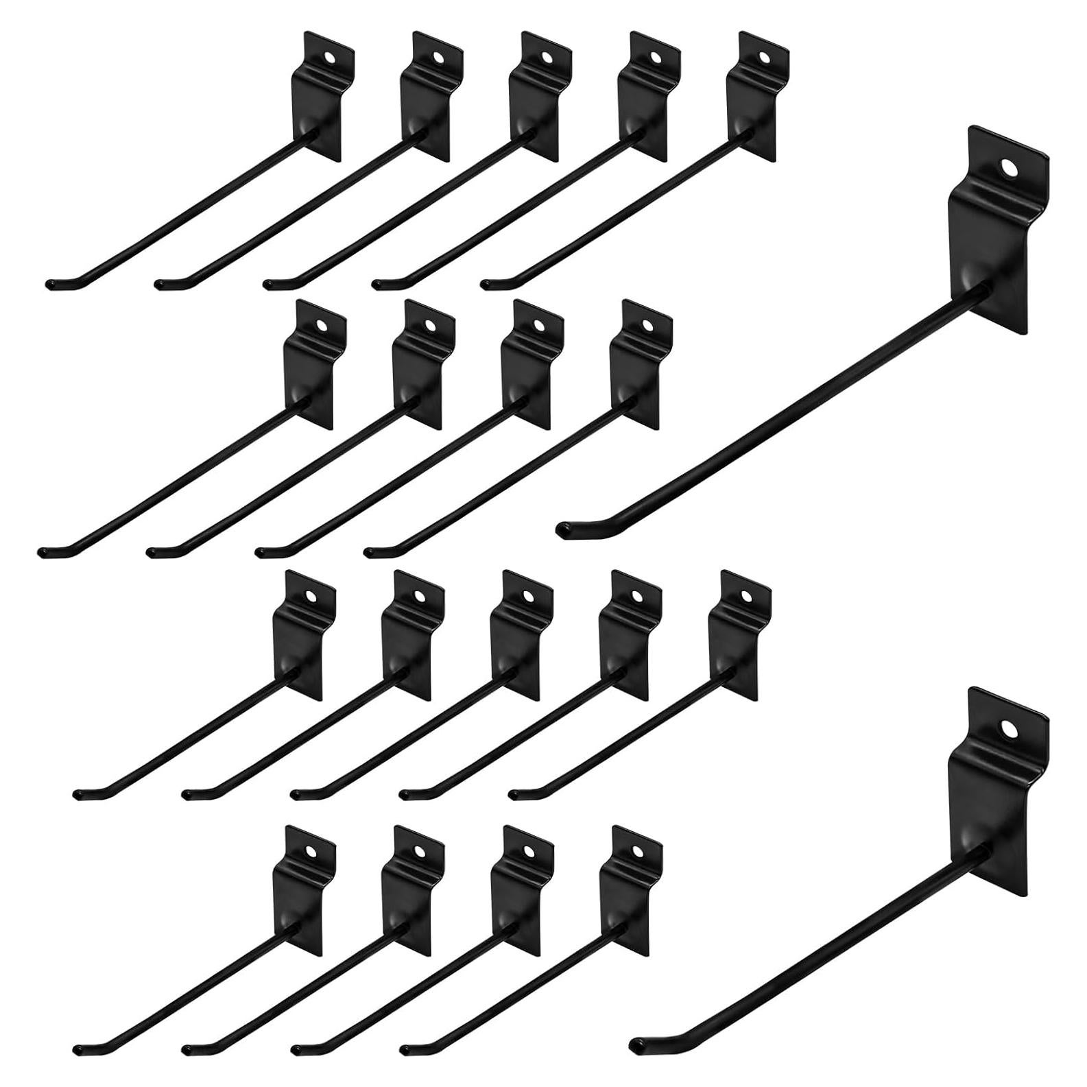 Juego de 20 Ganchos Slatwall Yauhar 15cm y 20cm Negro