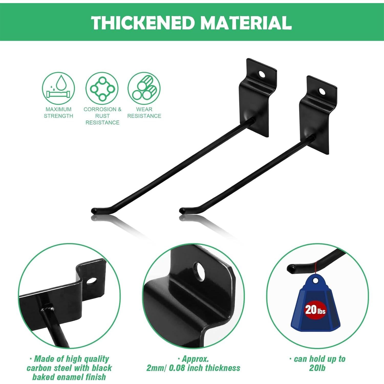 Juego de 20 Ganchos Slatwall Yauhar 15cm y 20cm Negro