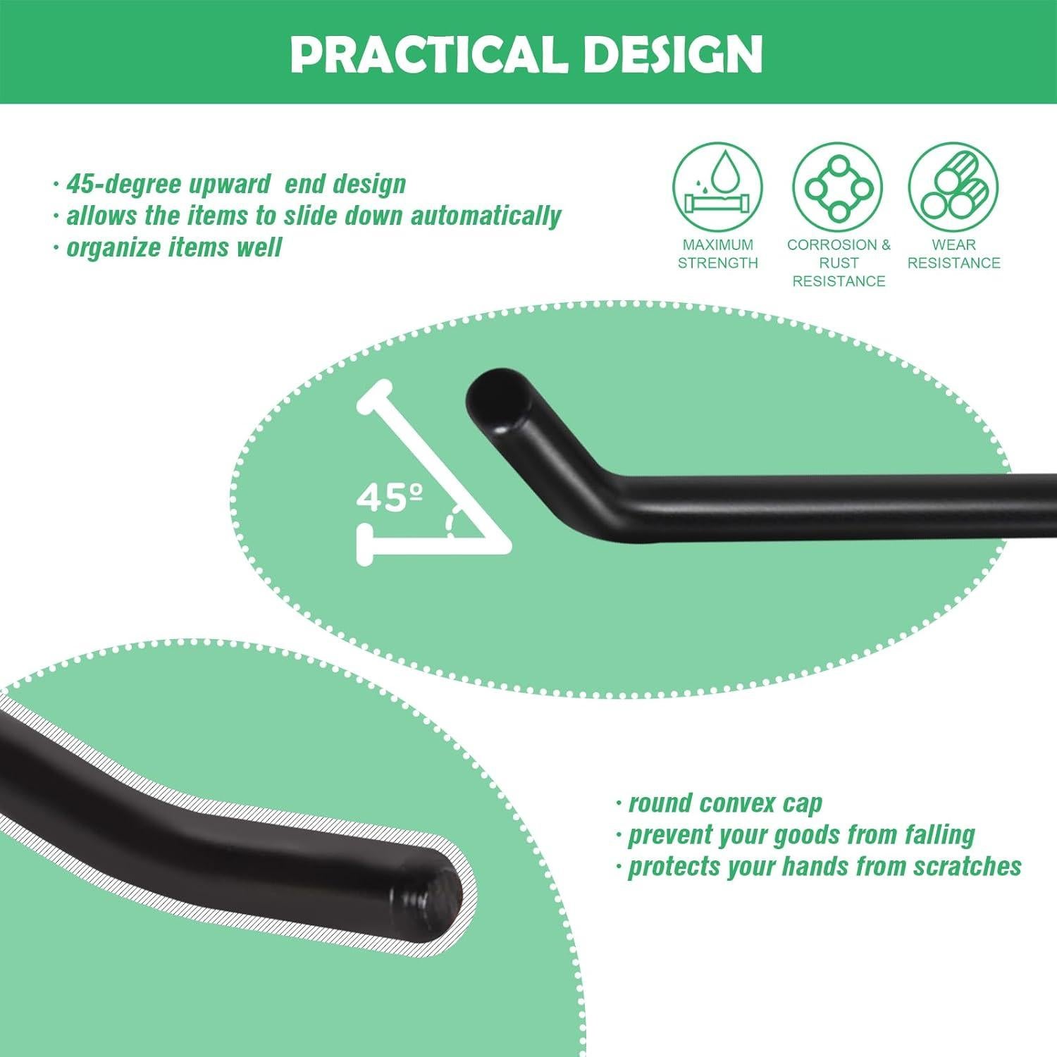 Juego de 20 Ganchos Slatwall Yauhar 15cm y 20cm Negro