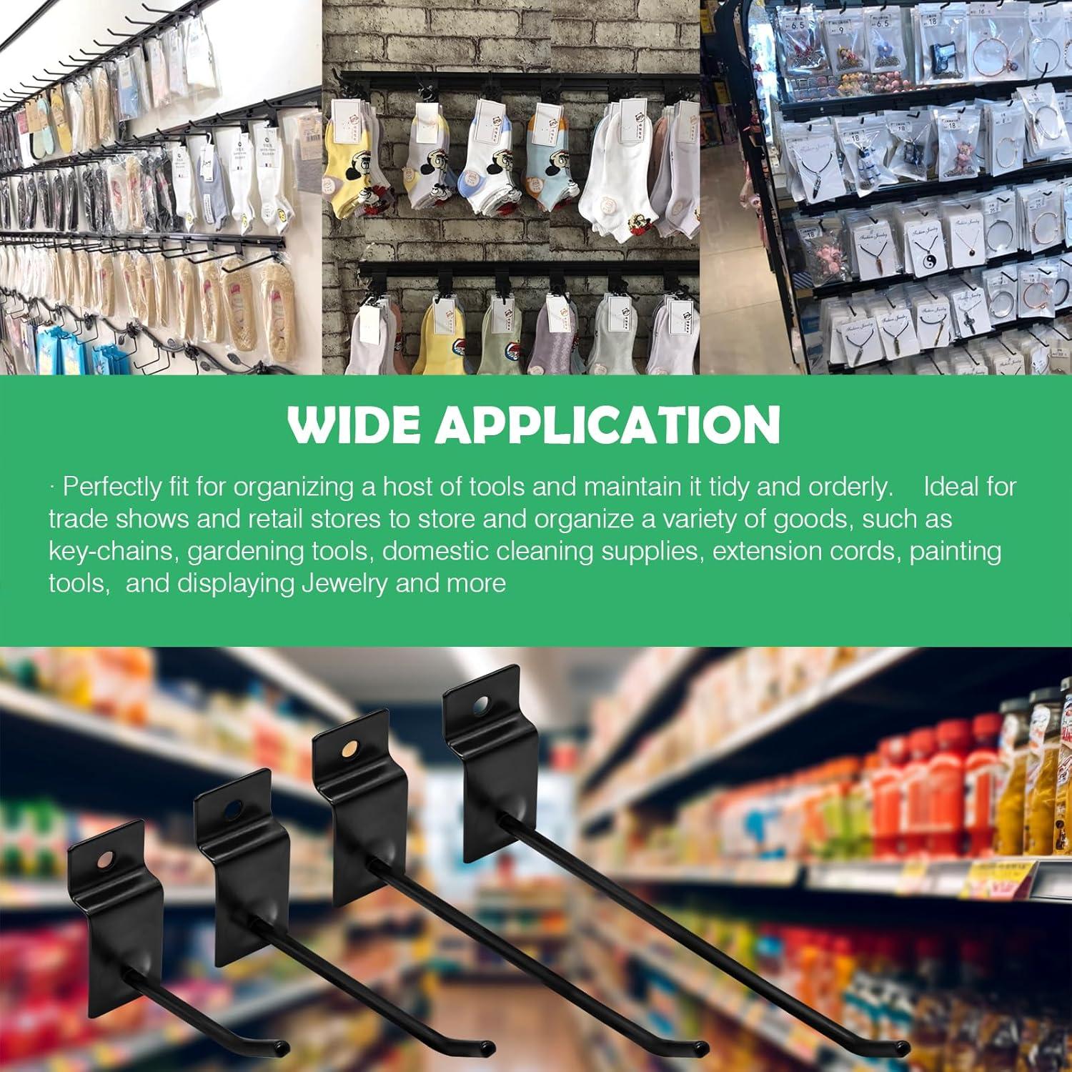 Juego de 20 Ganchos Slatwall Yauhar 15cm y 20cm Negro