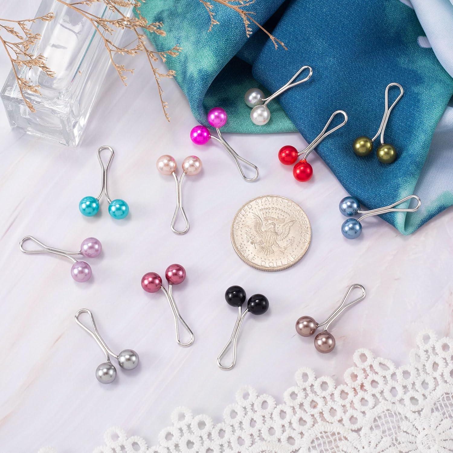 Joez Wonderful 12pcs Hijab Pins Clips for Women, Cute Scarf Clip Hijab Pins Pearl Brooch Pins, Headscarf Shawl Scarf Muslim Hijab Scarf Clips Safety Pins Buttons Wedding Dress Decorative Boutonniere