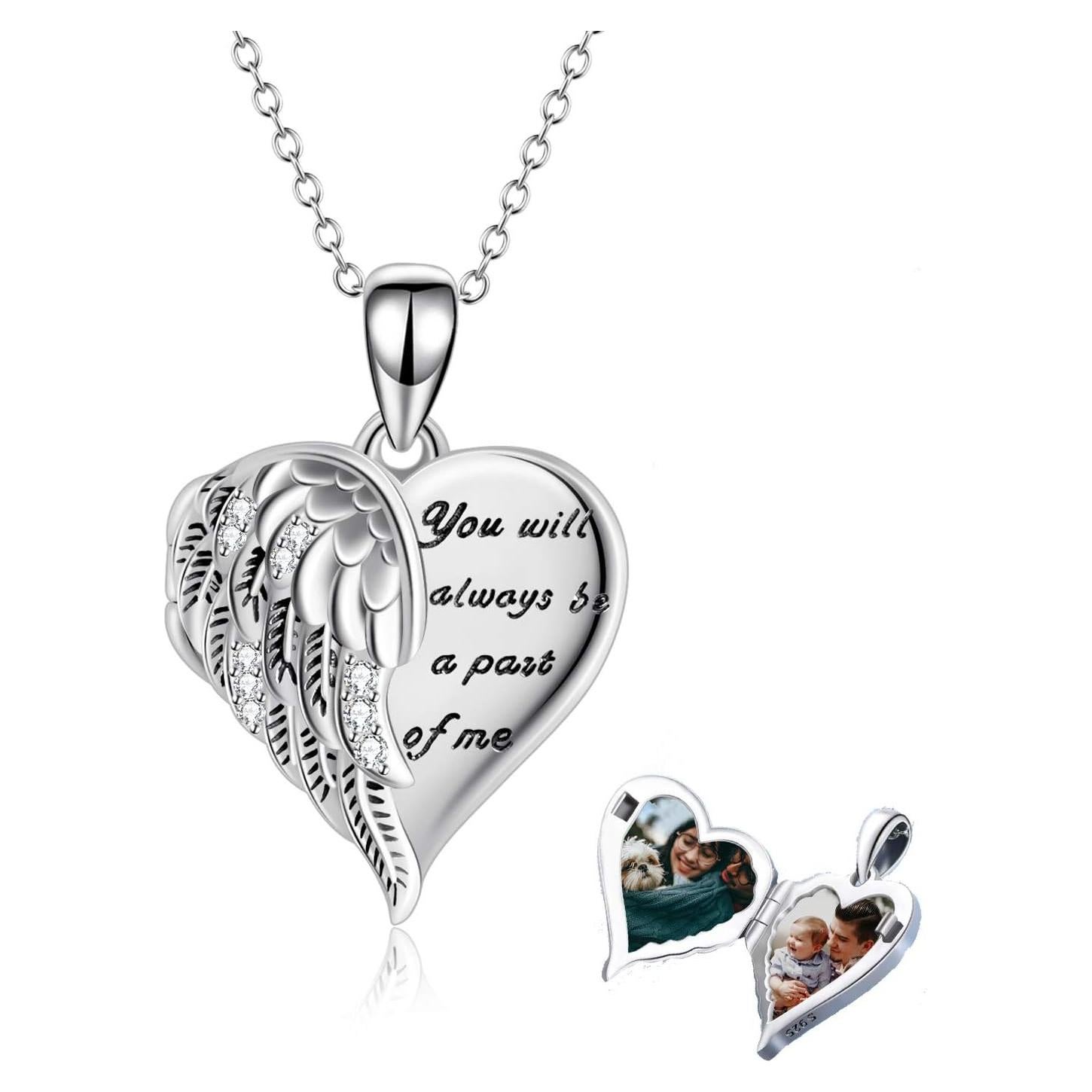 Collar Locket YFN 925 Plata Esterlina Corazón 22" Ángel Guardián