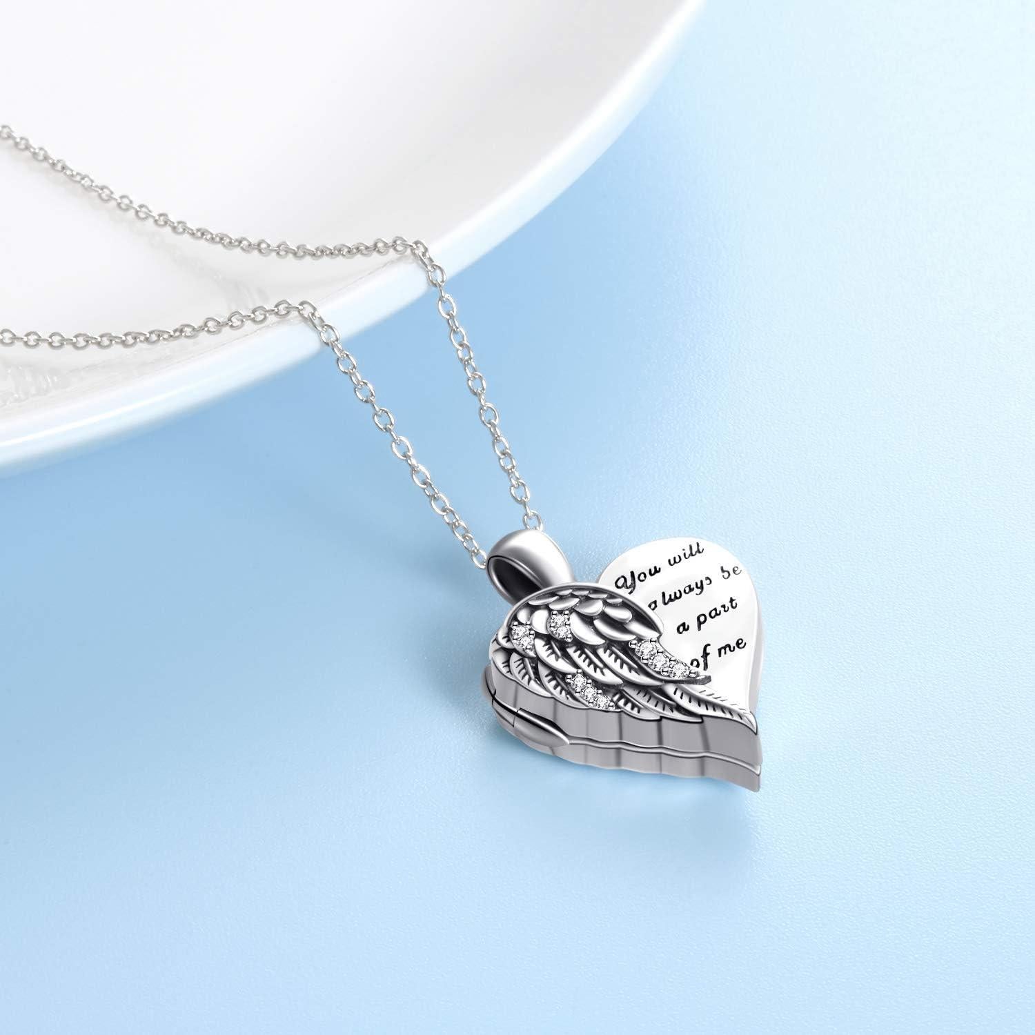 Collar Locket YFN 925 Plata Esterlina Corazón 22" Ángel Guardián