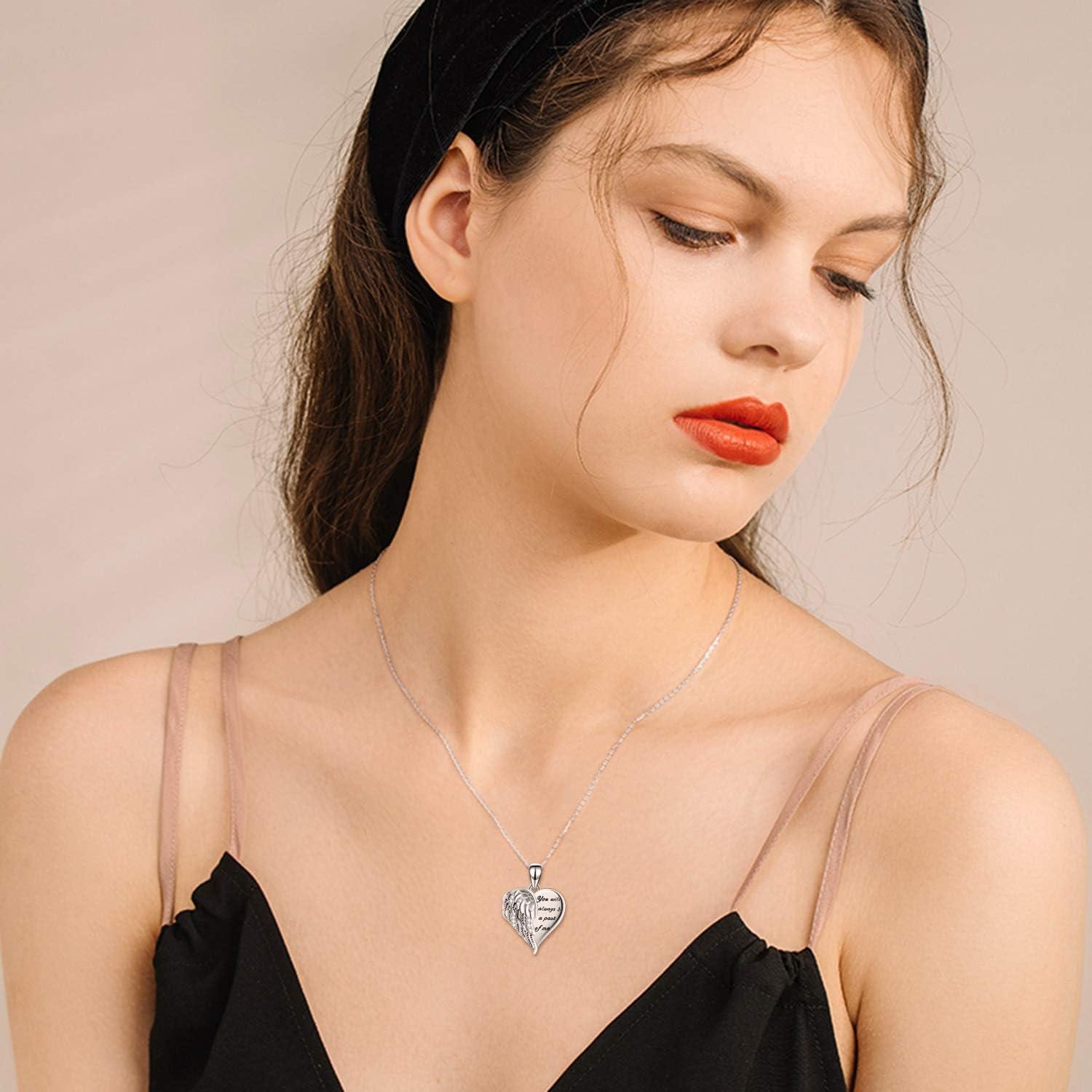 Collar Locket YFN 925 Plata Esterlina Corazón 22" Ángel Guardián