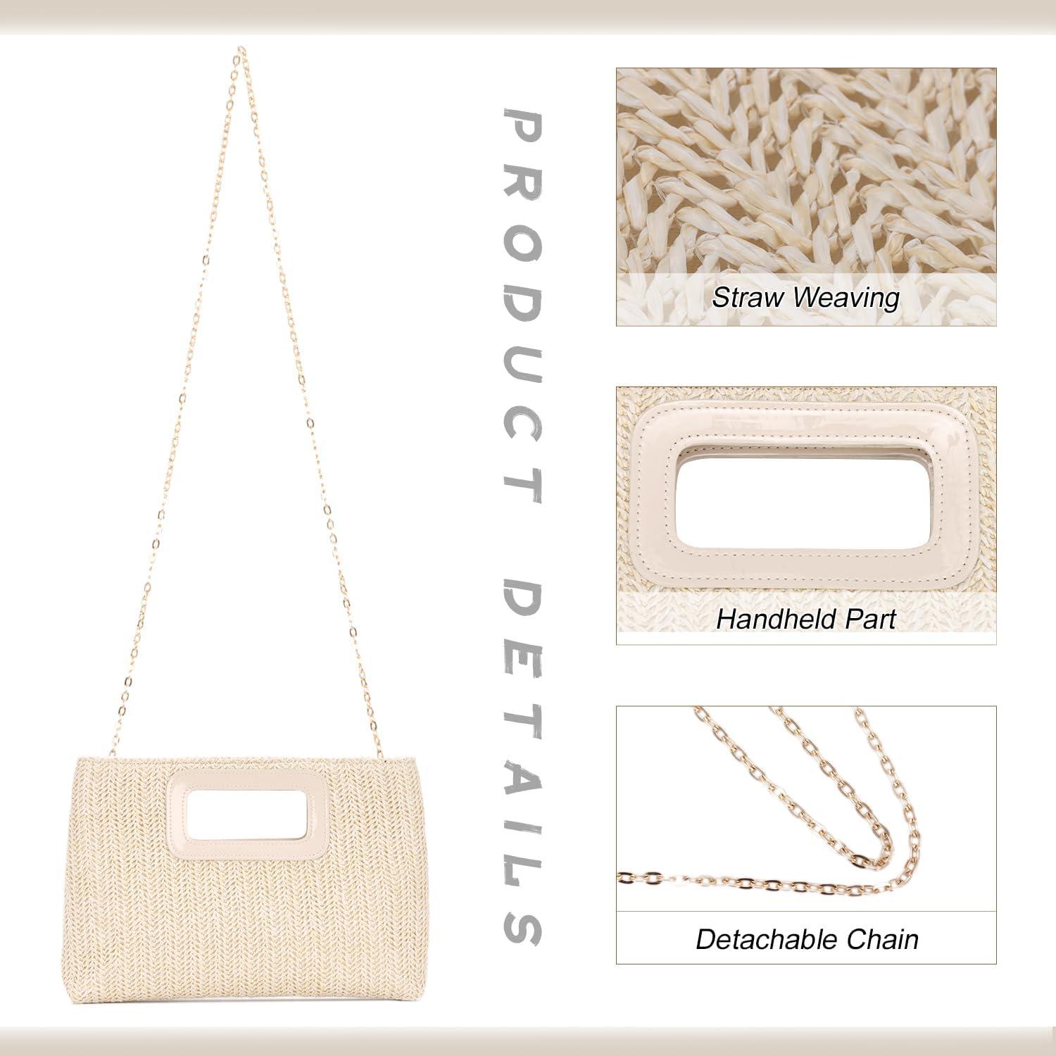 Bolso de mano de paja LUI SUI con cadena desmontable 30x20cm