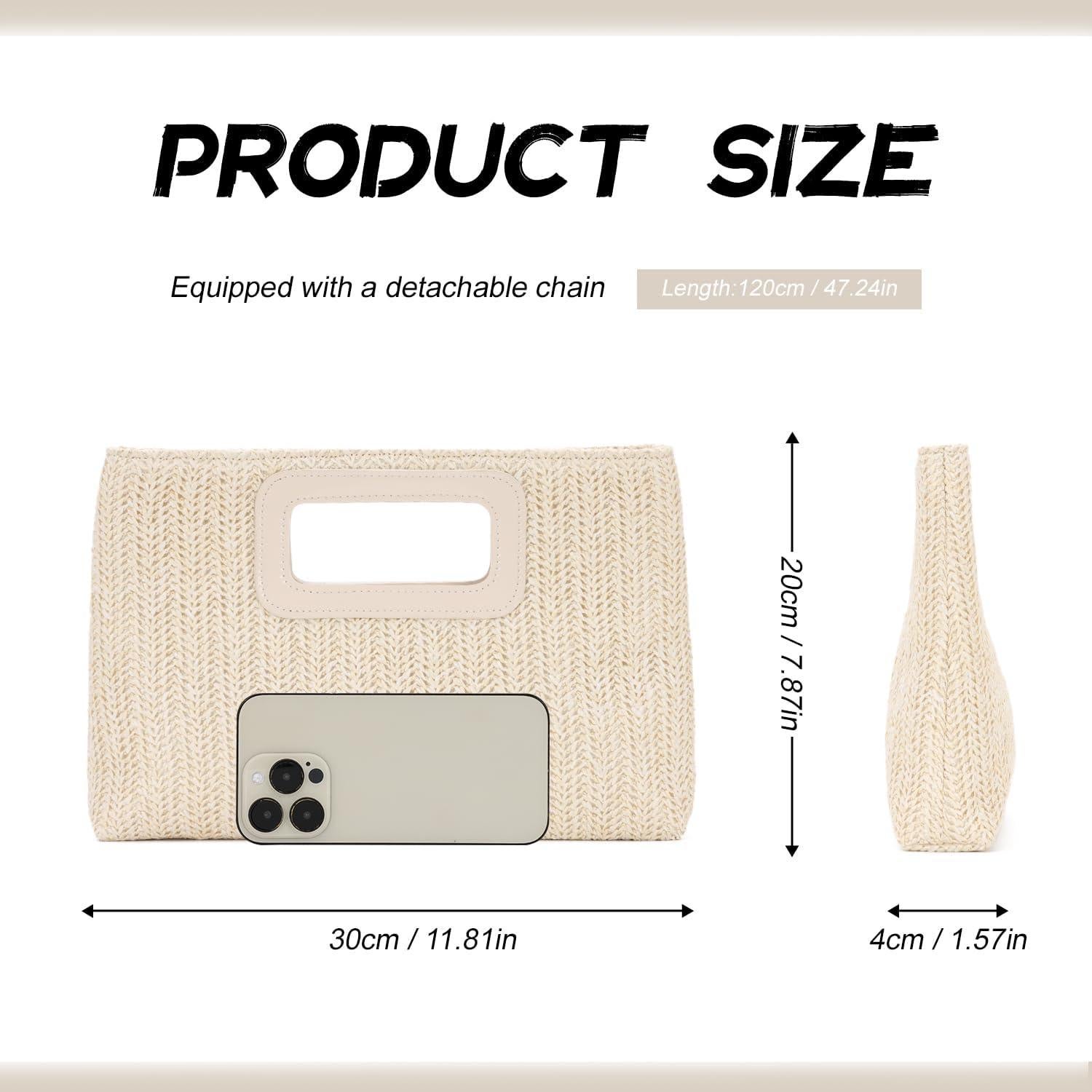 Bolso de mano de paja LUI SUI con cadena desmontable 30x20cm