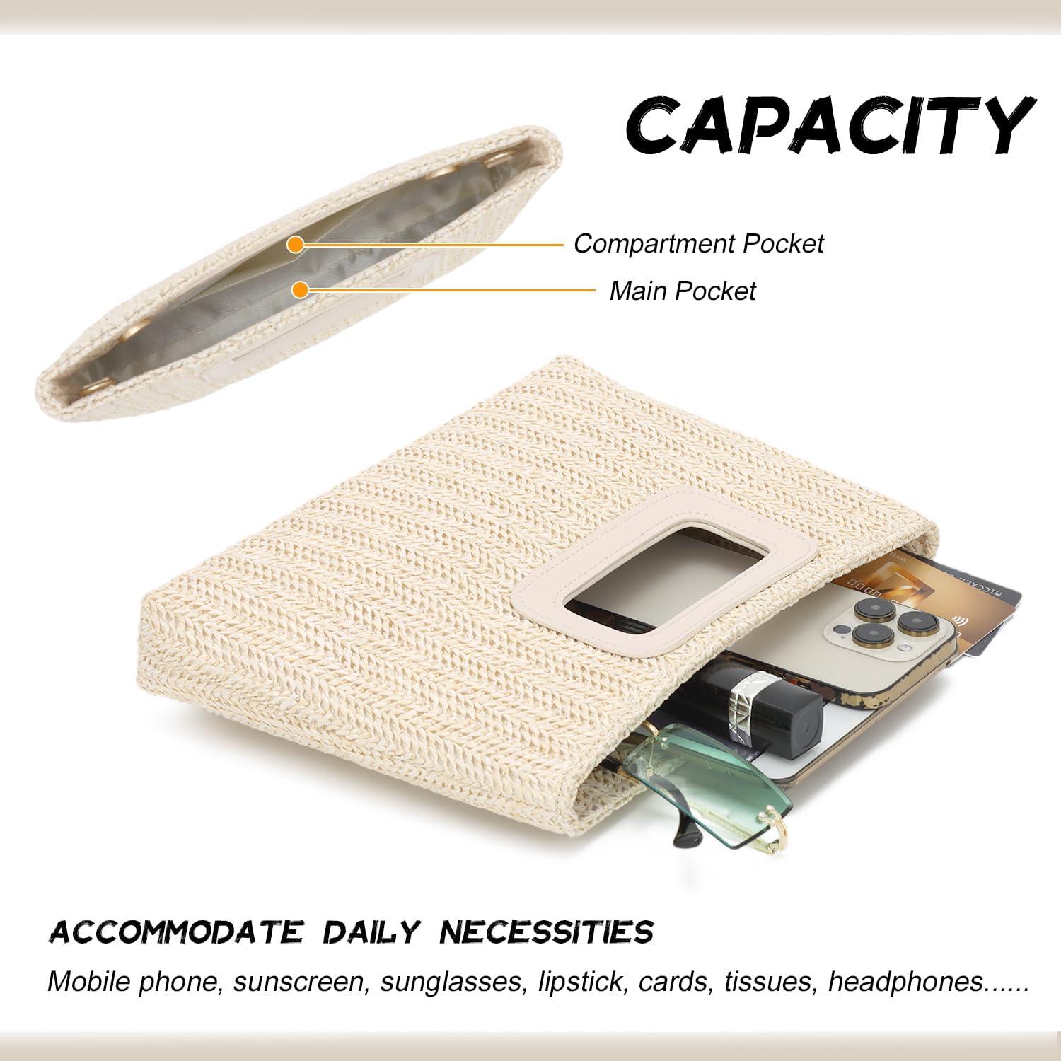 Bolso de mano de paja LUI SUI con cadena desmontable 30x20cm