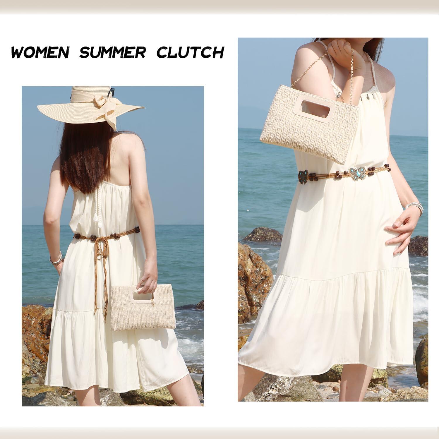 Bolso de mano de paja LUI SUI con cadena desmontable 30x20cm