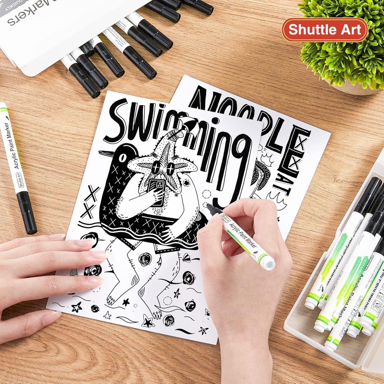 Marcadores de Pintura Acrílica Negra Shuttle Art - 20 Piezas Punta Fina