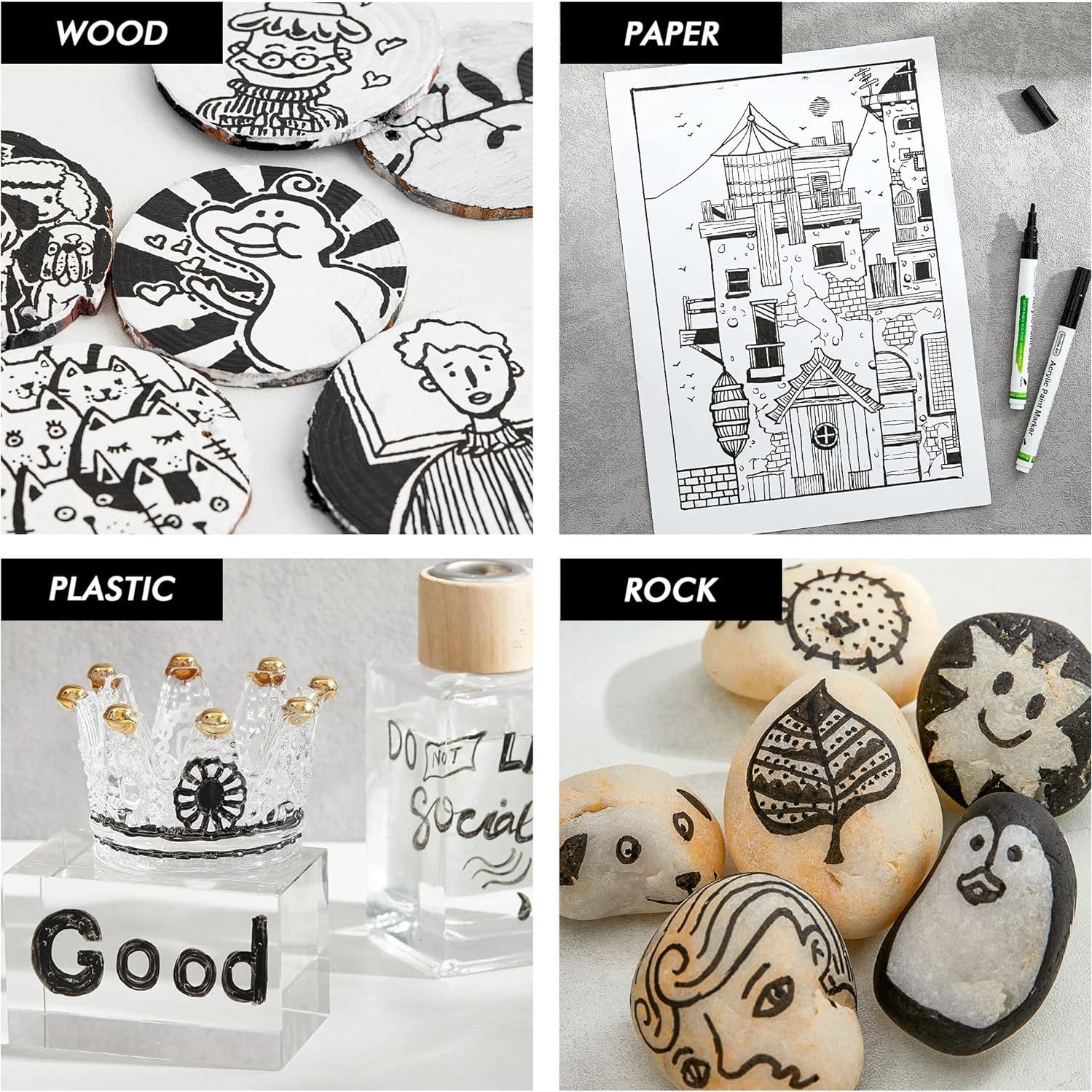 Marcadores de Pintura Acrílica Negra Shuttle Art - 20 Piezas Punta Fina