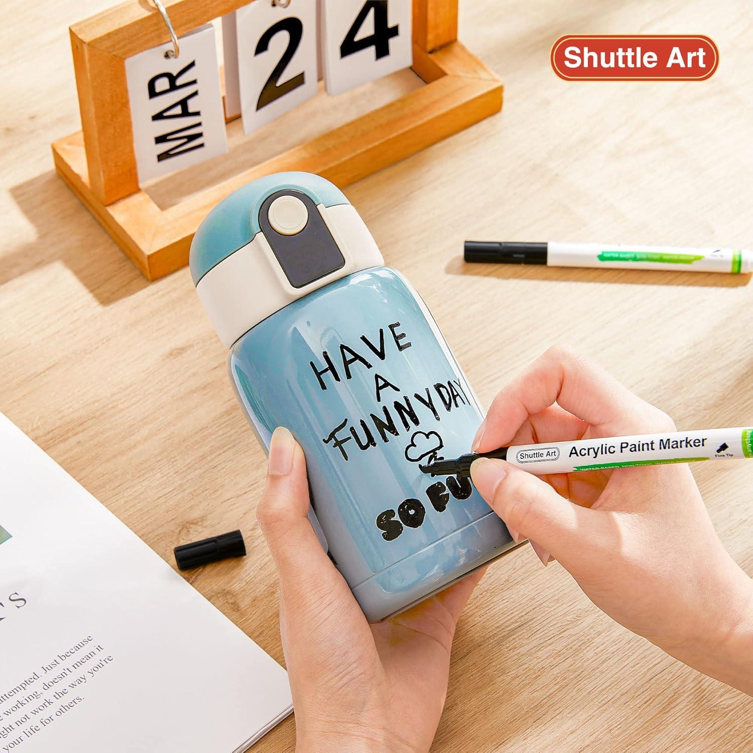 Marcadores de Pintura Acrílica Negra Shuttle Art - 20 Piezas Punta Fina