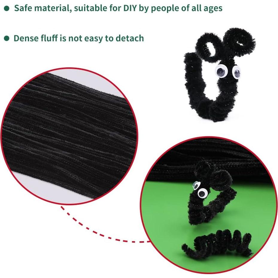 Set de 150 Limpiadores de Tubos Chenille Negros Iuuidu