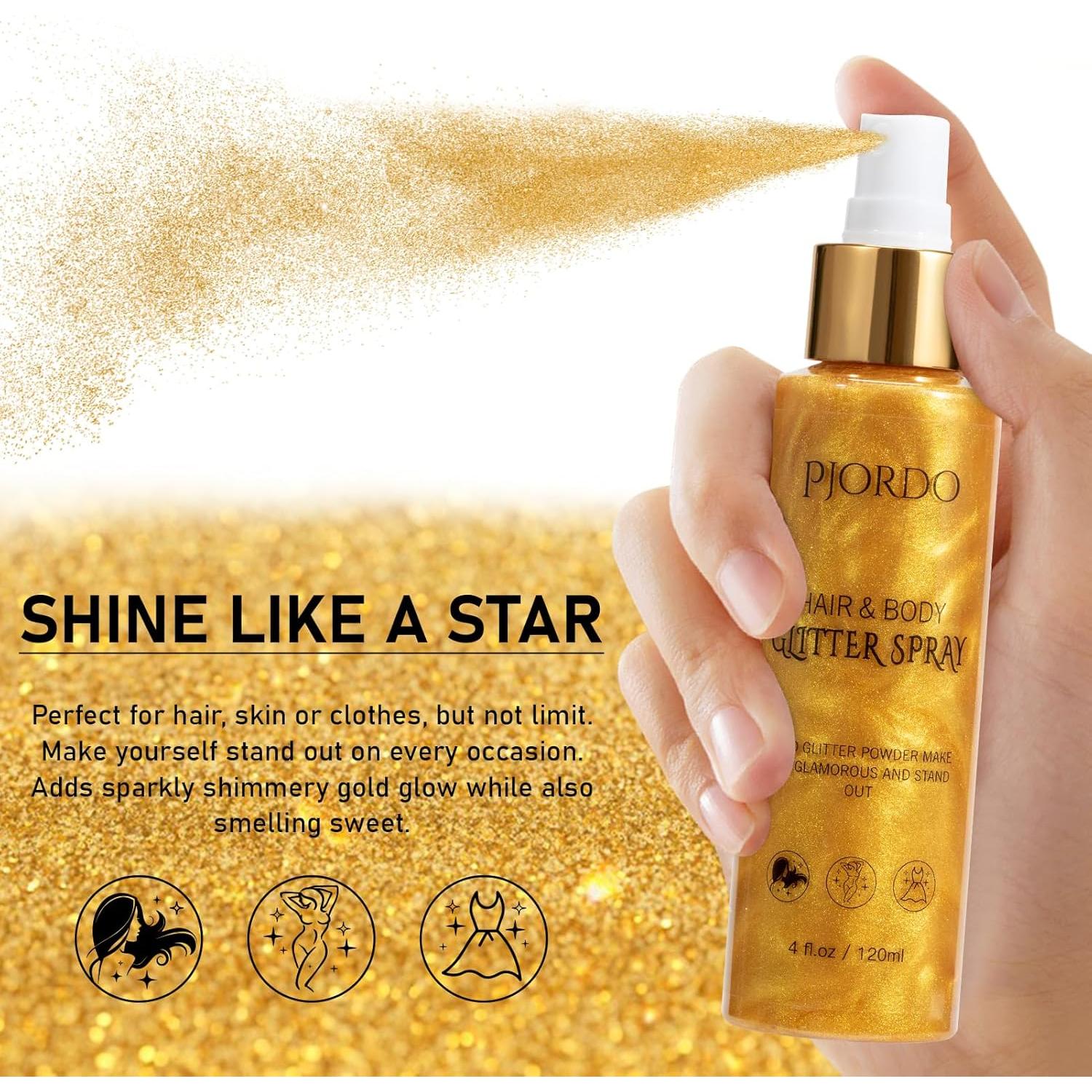 Spray Brillo Corporal Pjordo 113g Dorado para Cabello y Piel