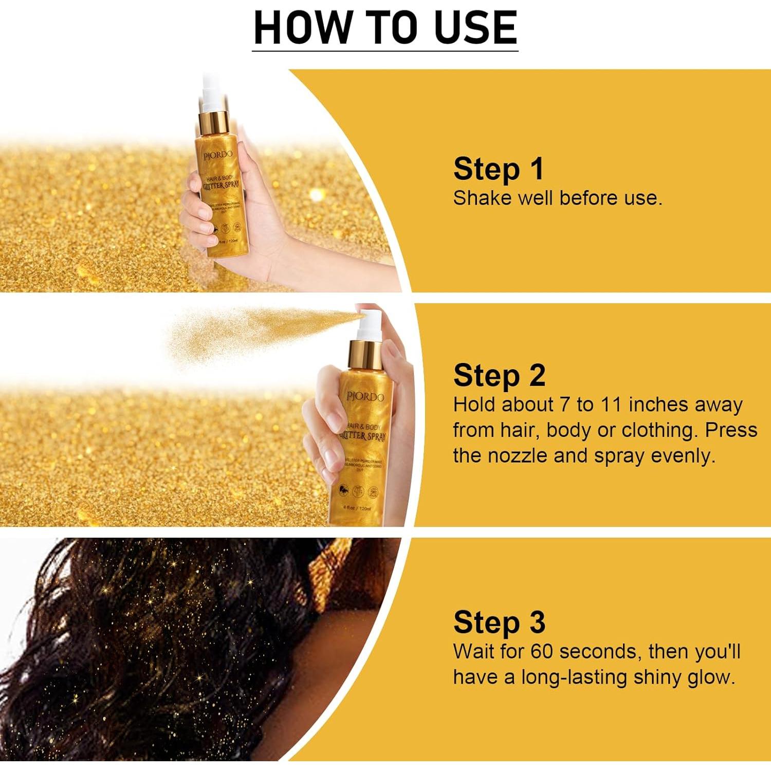 Spray Brillo Corporal Pjordo 113g Dorado para Cabello y Piel