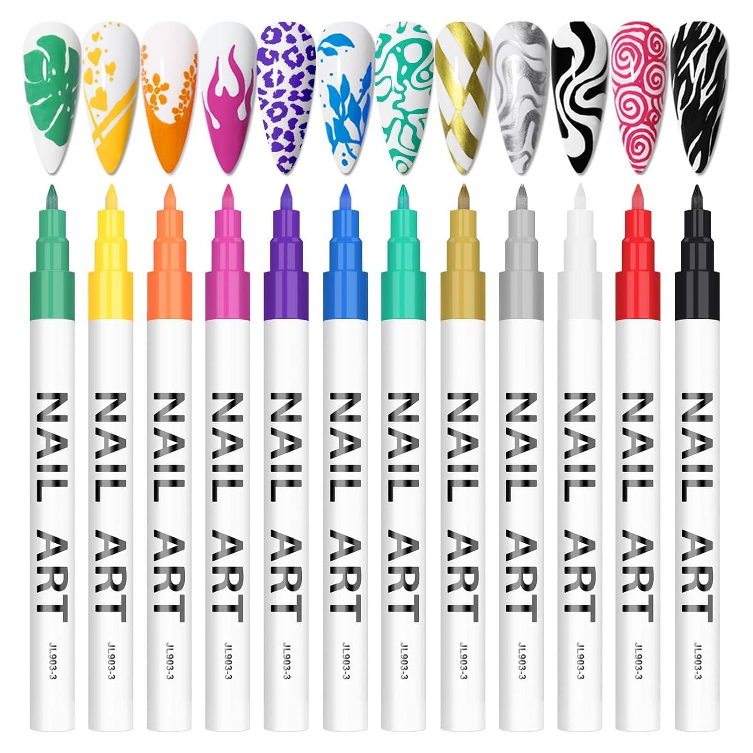 Juego de Bolígrafos para Arte de Uñas Kalolary 12 Colores