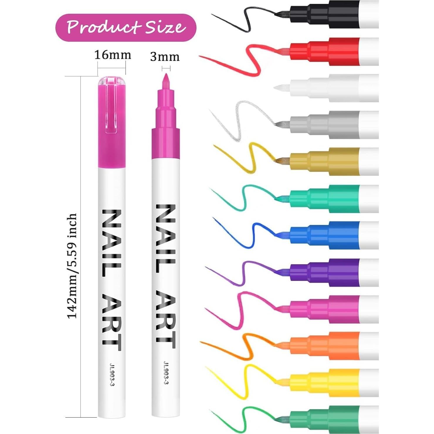 Juego de Bolígrafos para Arte de Uñas Kalolary 12 Colores