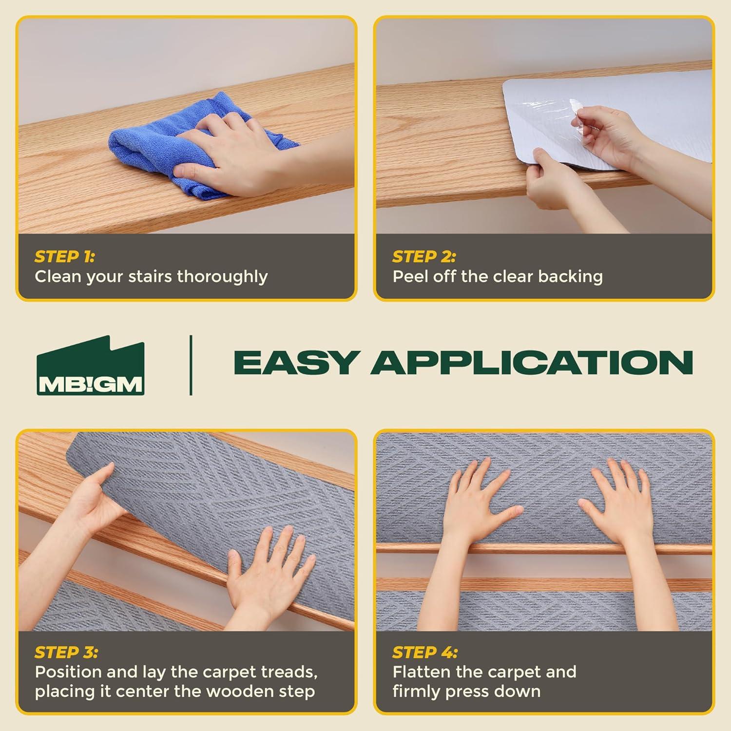 Escalones de Alfombra Antideslizantes MBIGM 15 Piezas 20x76 cm