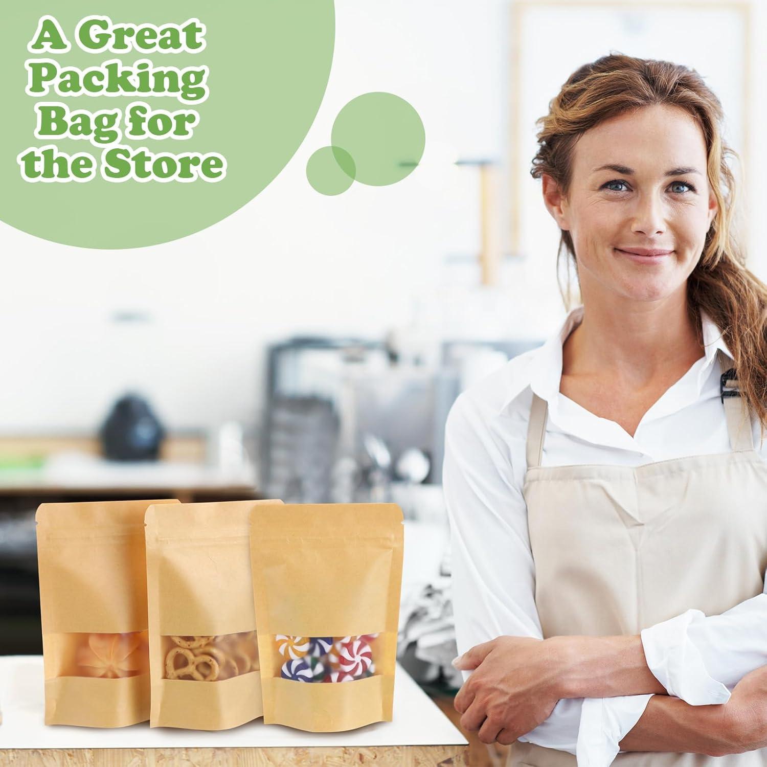 Bolsas Kraft con Ventana Geosar 450 Pcs 10x15 cm Reutilizables