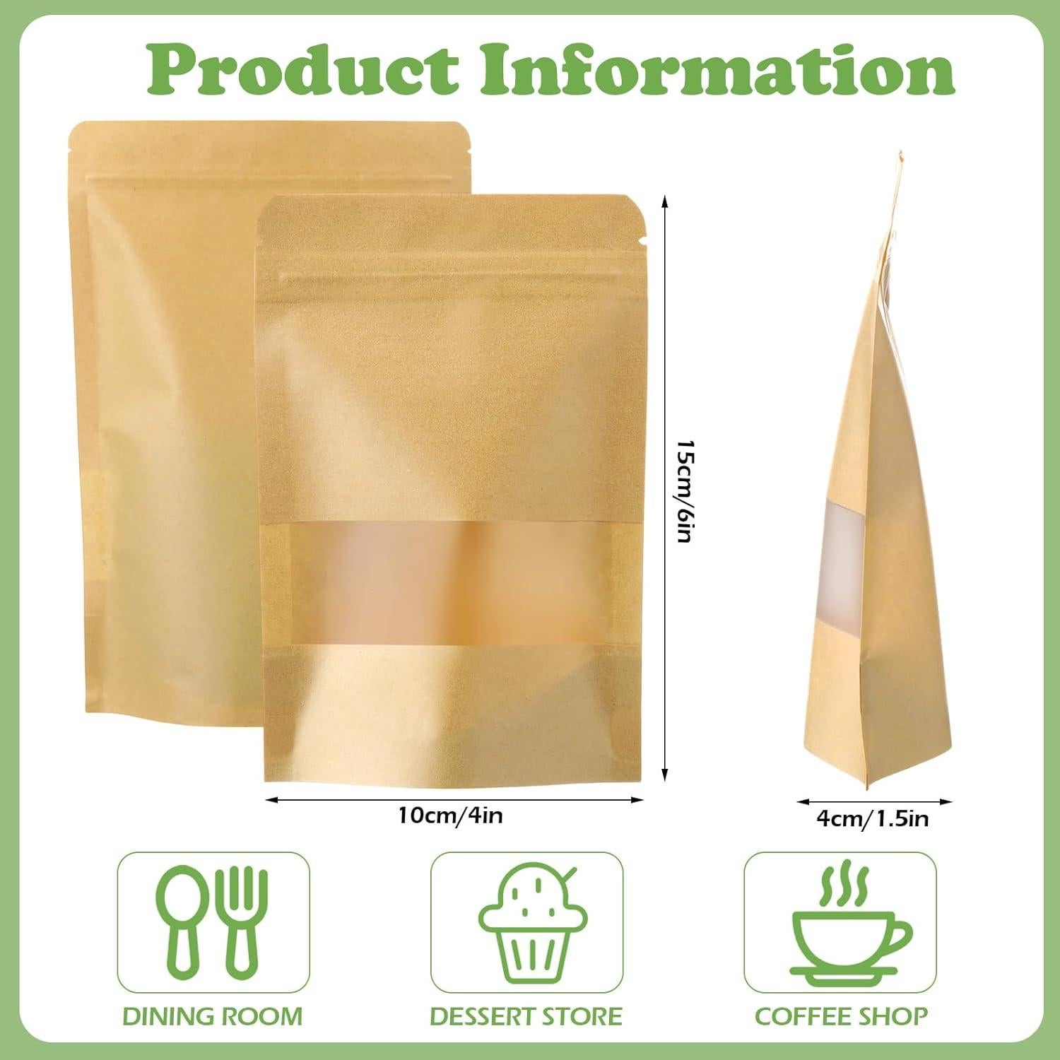 Bolsas Kraft con Ventana Geosar 450 Pcs 10x15 cm Reutilizables