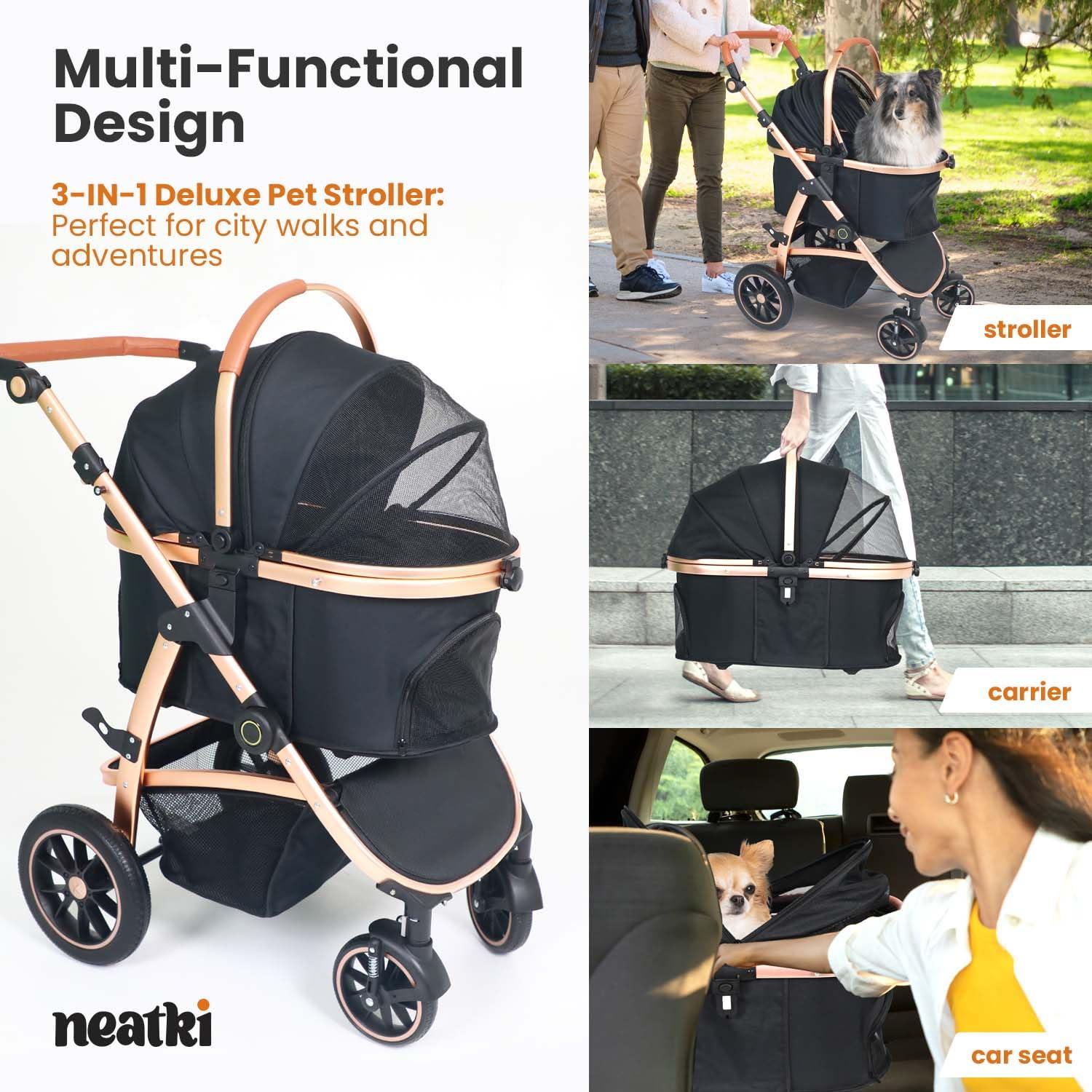 Carrito para Mascotas Neatki 3 en 1 hasta 25 kg Plegable