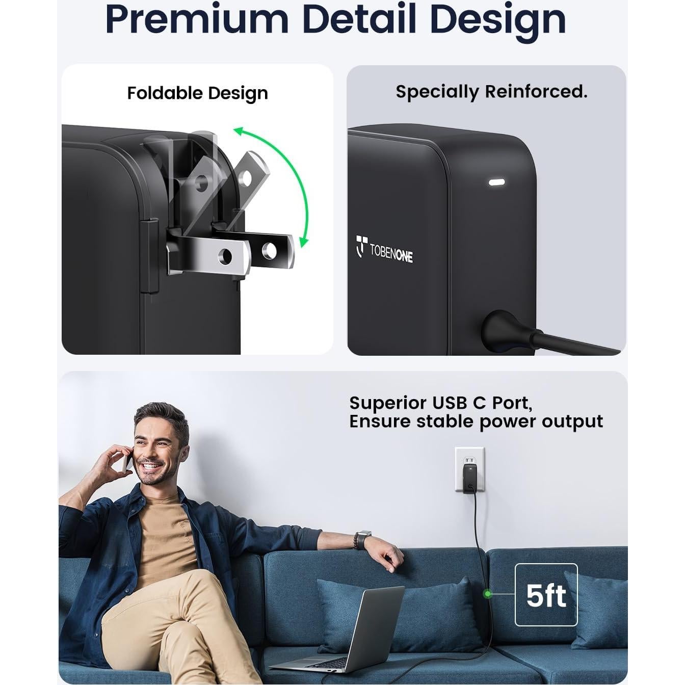 Cargador USB C 100W GaN III Plegable para Laptop