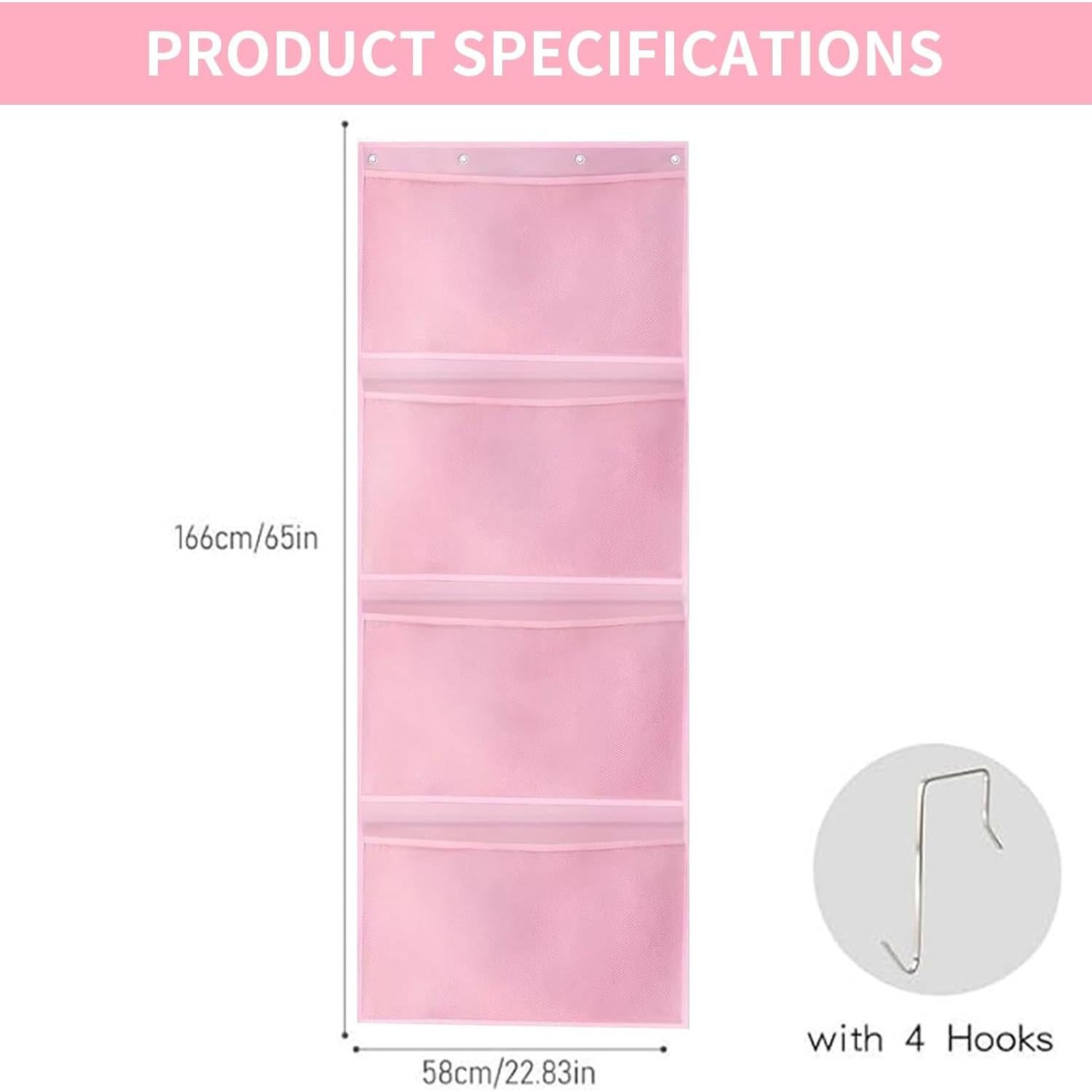 Organizador de Juguetes Kuaile Rosa - Almacenamiento Colgante 4 Bolsillos