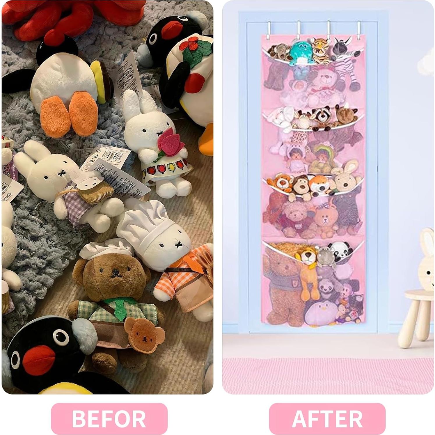 Organizador de Juguetes Kuaile Rosa - Almacenamiento Colgante 4 Bolsillos