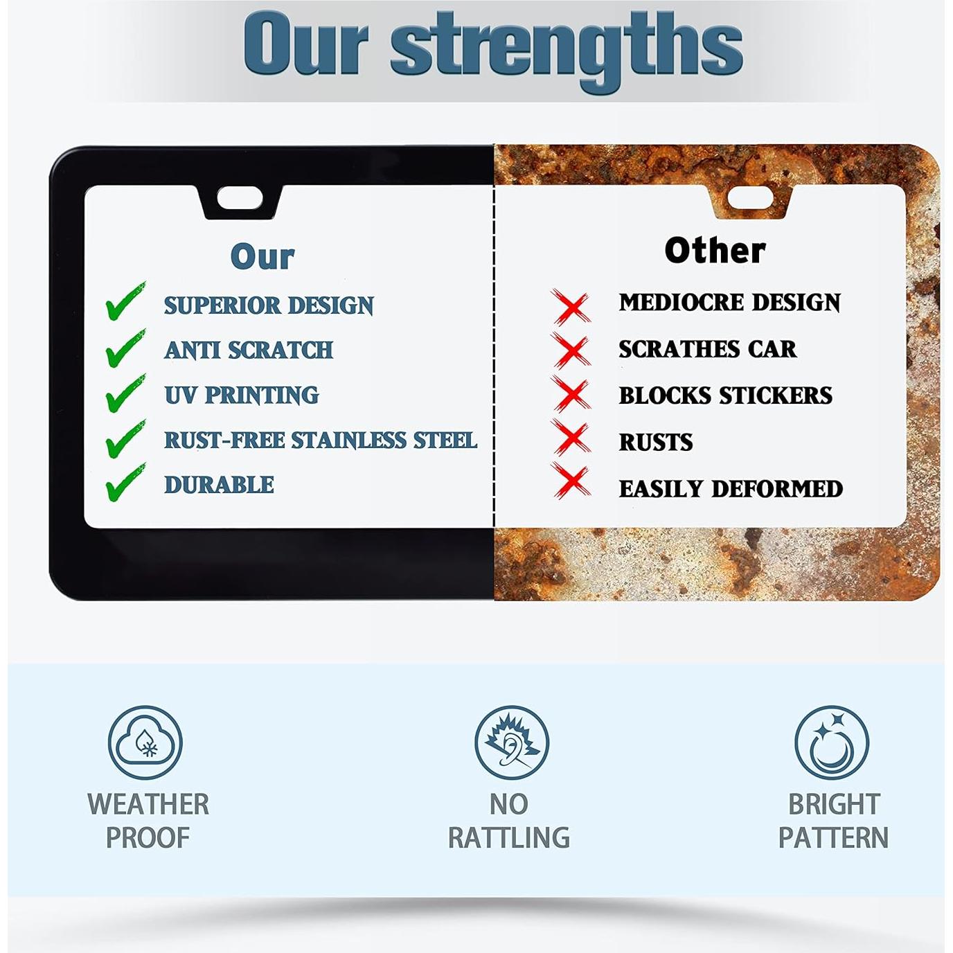 Marco de Placa de Licencia Acero Inoxidable HOWKWAWY Flores 30.48x15.24cm