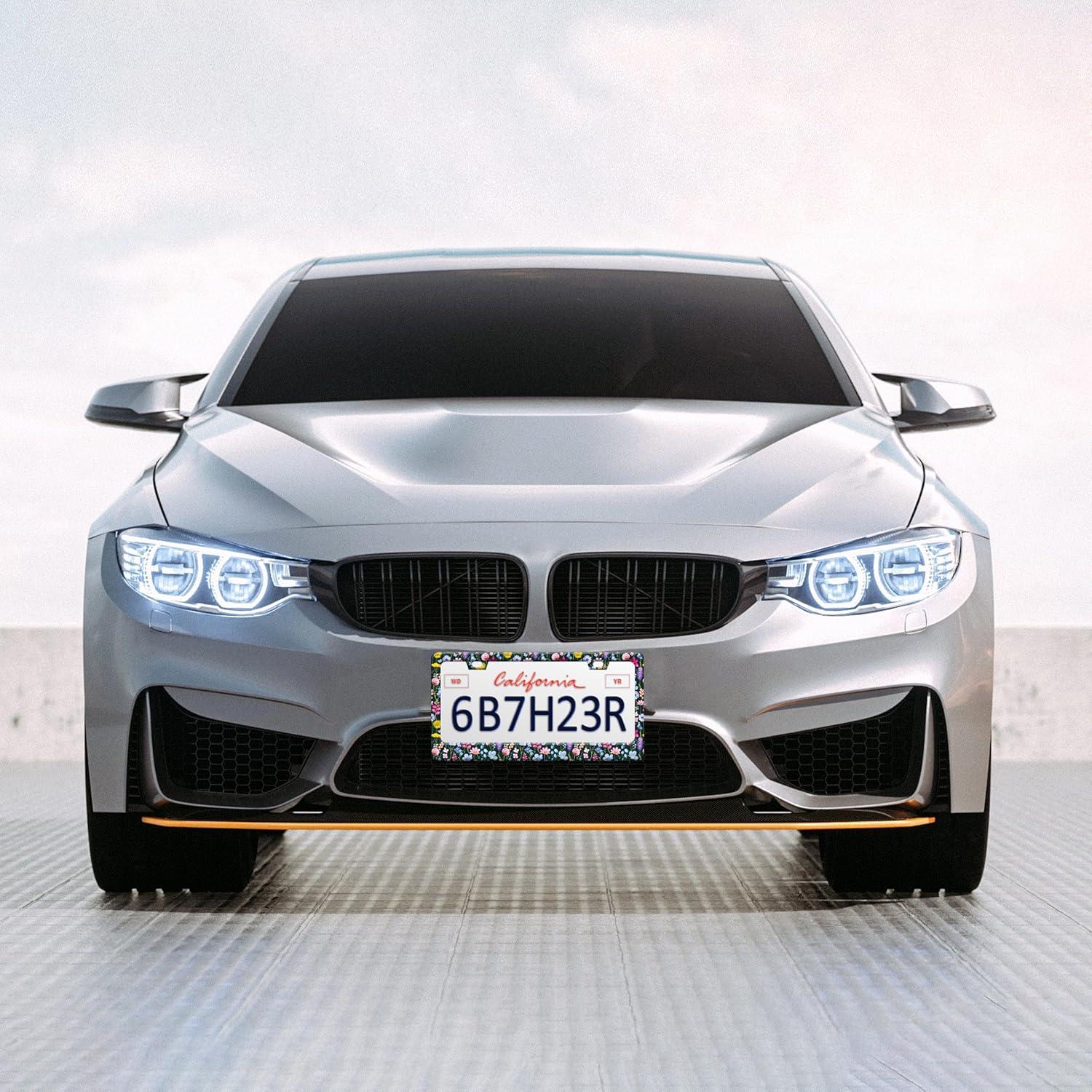 Marco de Placa de Licencia Acero Inoxidable HOWKWAWY Flores 30.48x15.24cm