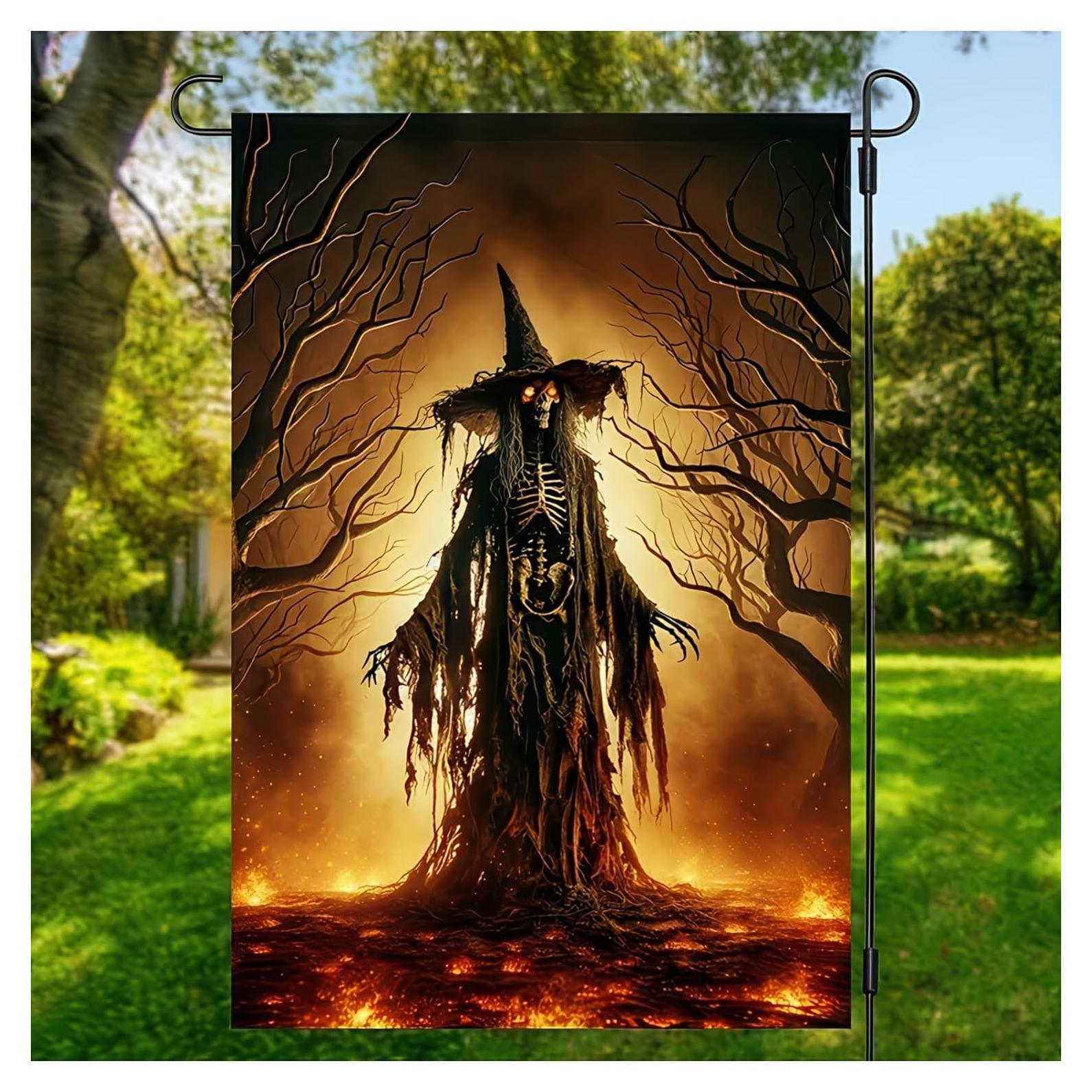 Bandera de Jardín Halloween Doble Cara 30x45 cm Bruja Espeluznante