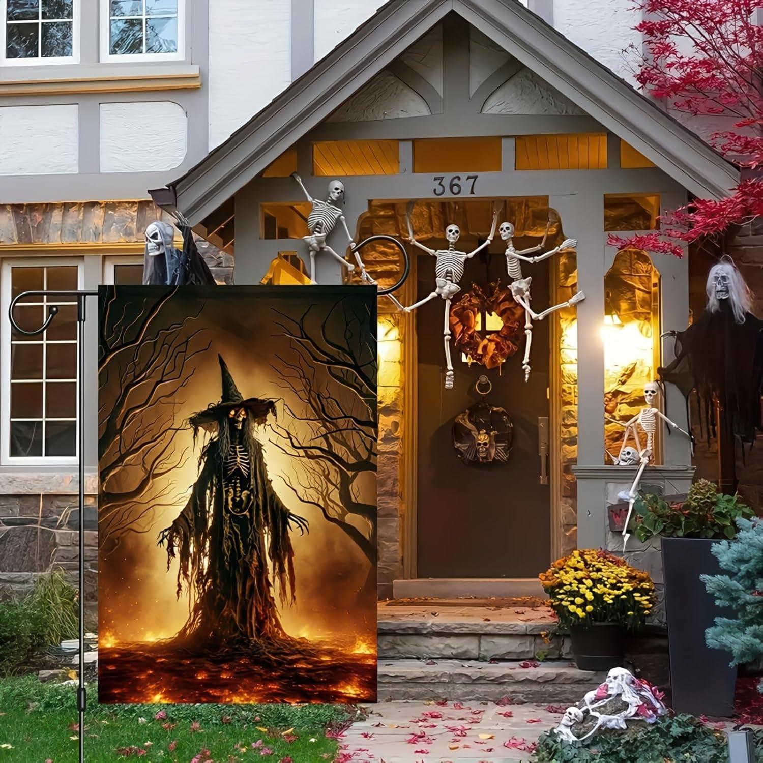 Bandera de Jardín Halloween Doble Cara 30x45 cm Bruja Espeluznante