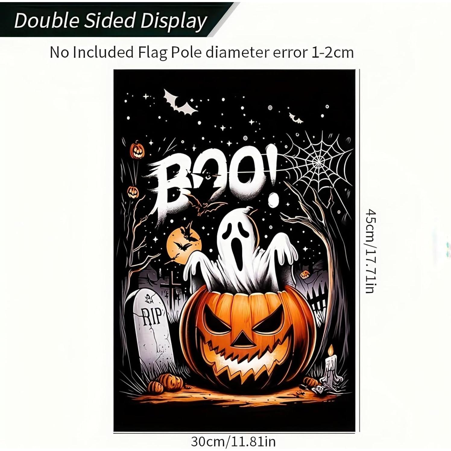 Bandera de Jardín Halloween Boo Gato Negro 30x46 cm Doble Cara