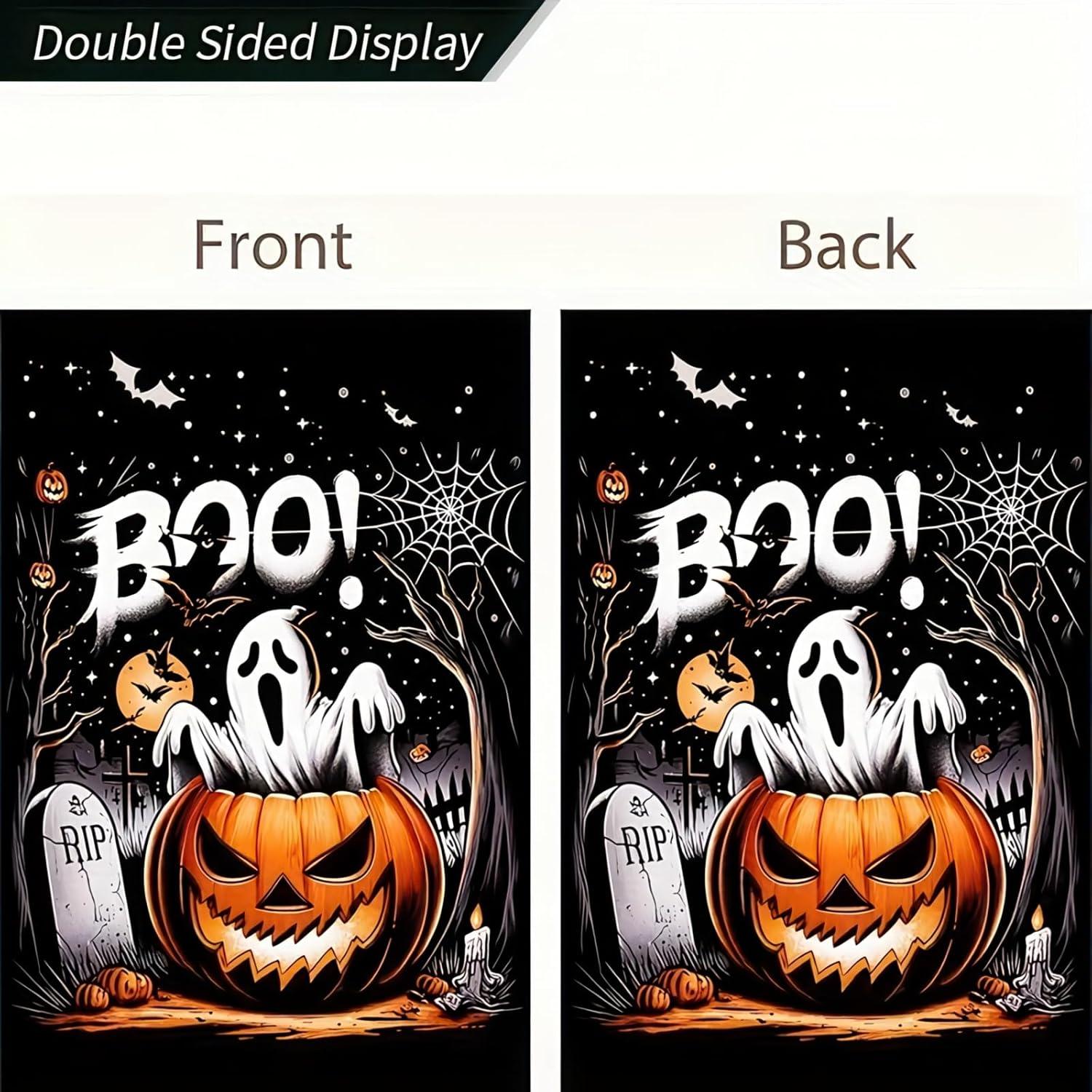 Bandera de Jardín Halloween Boo Gato Negro 30x46 cm Doble Cara