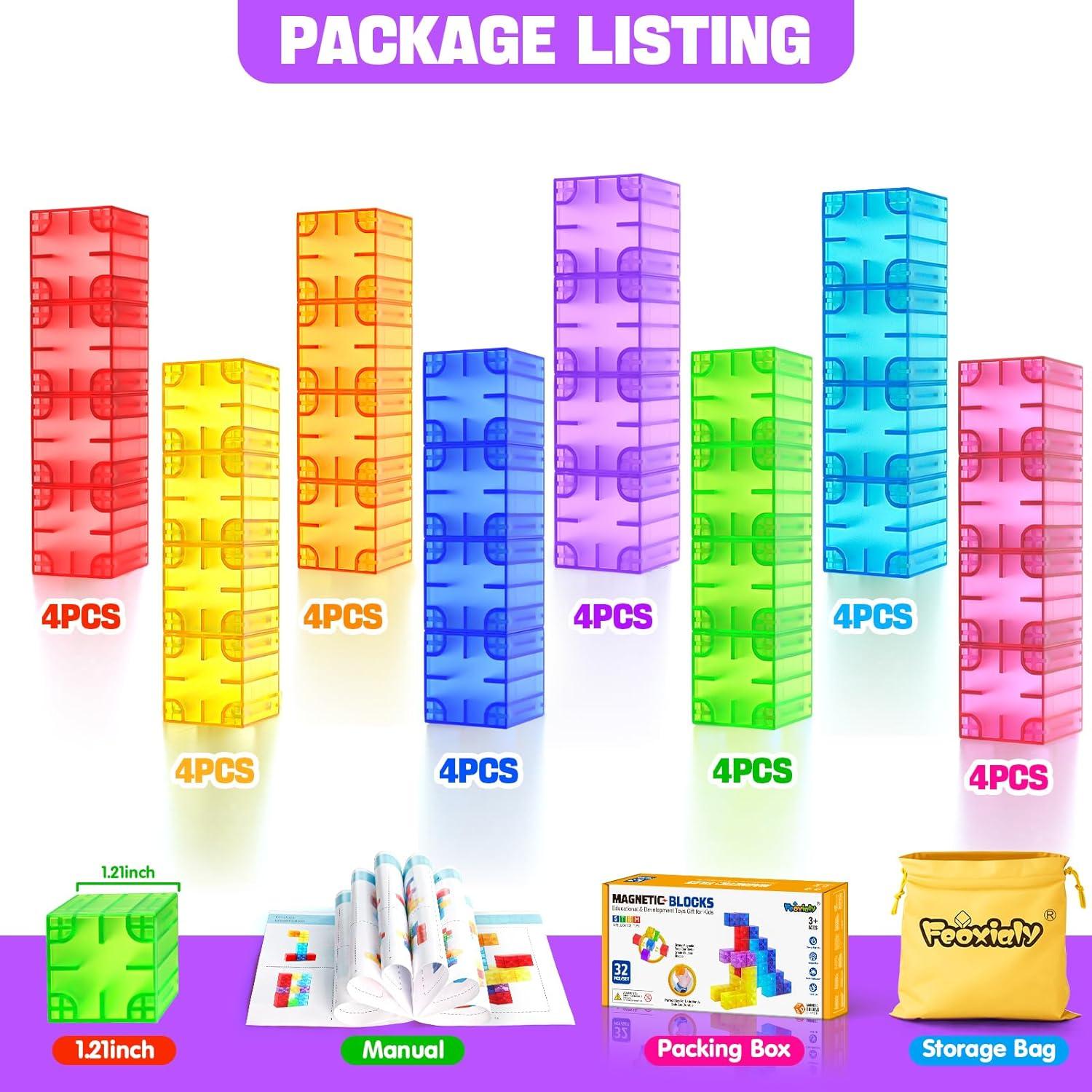 Bloques Magnéticos Feoxialy 32 Piezas para Niños 1-10 Años