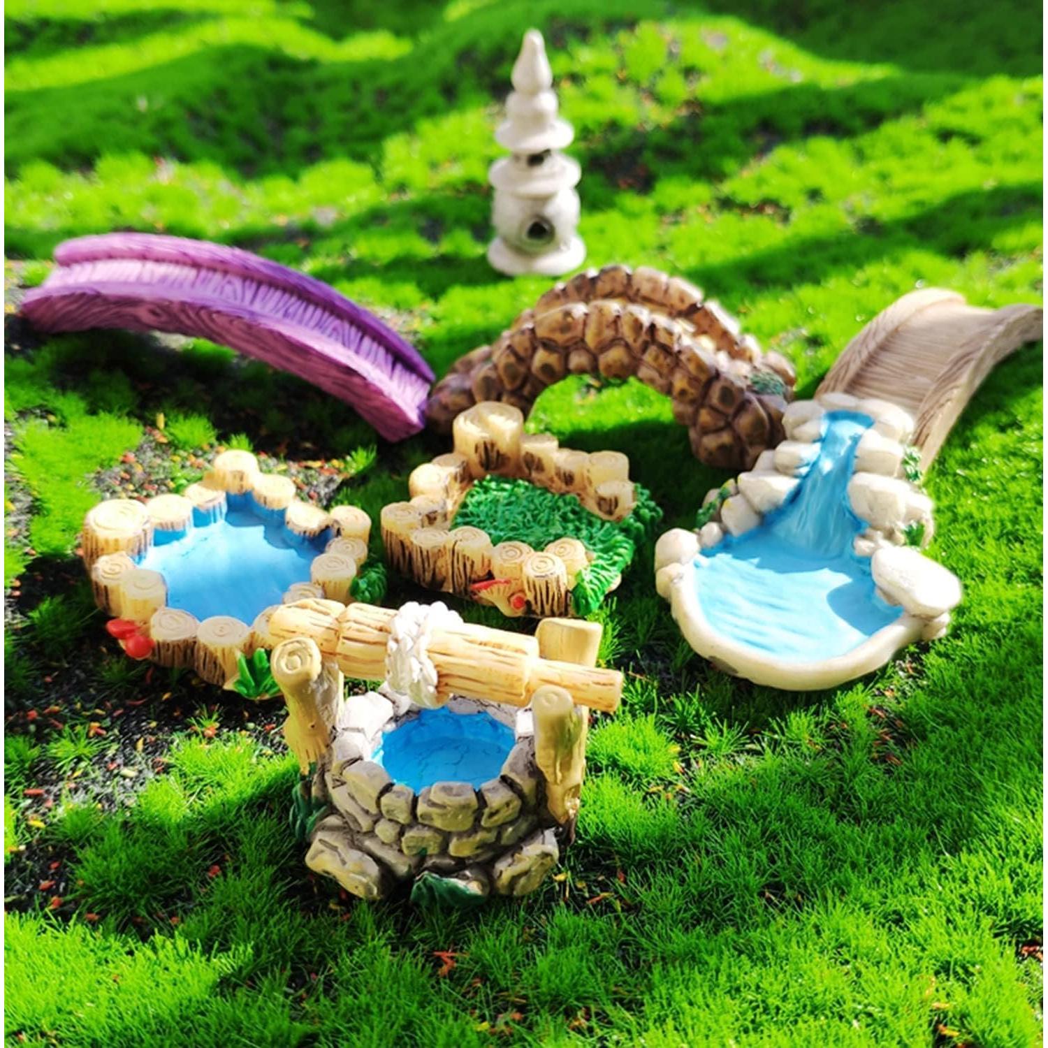 Mini Fairy Garden Accessories Kit, Micro Landscape Decoration Pond Bridge Ornaments, Miniature Figurines for Potted Plant Bonsai Terrarium Decor Little Brown Plank Bridge(ZS193)