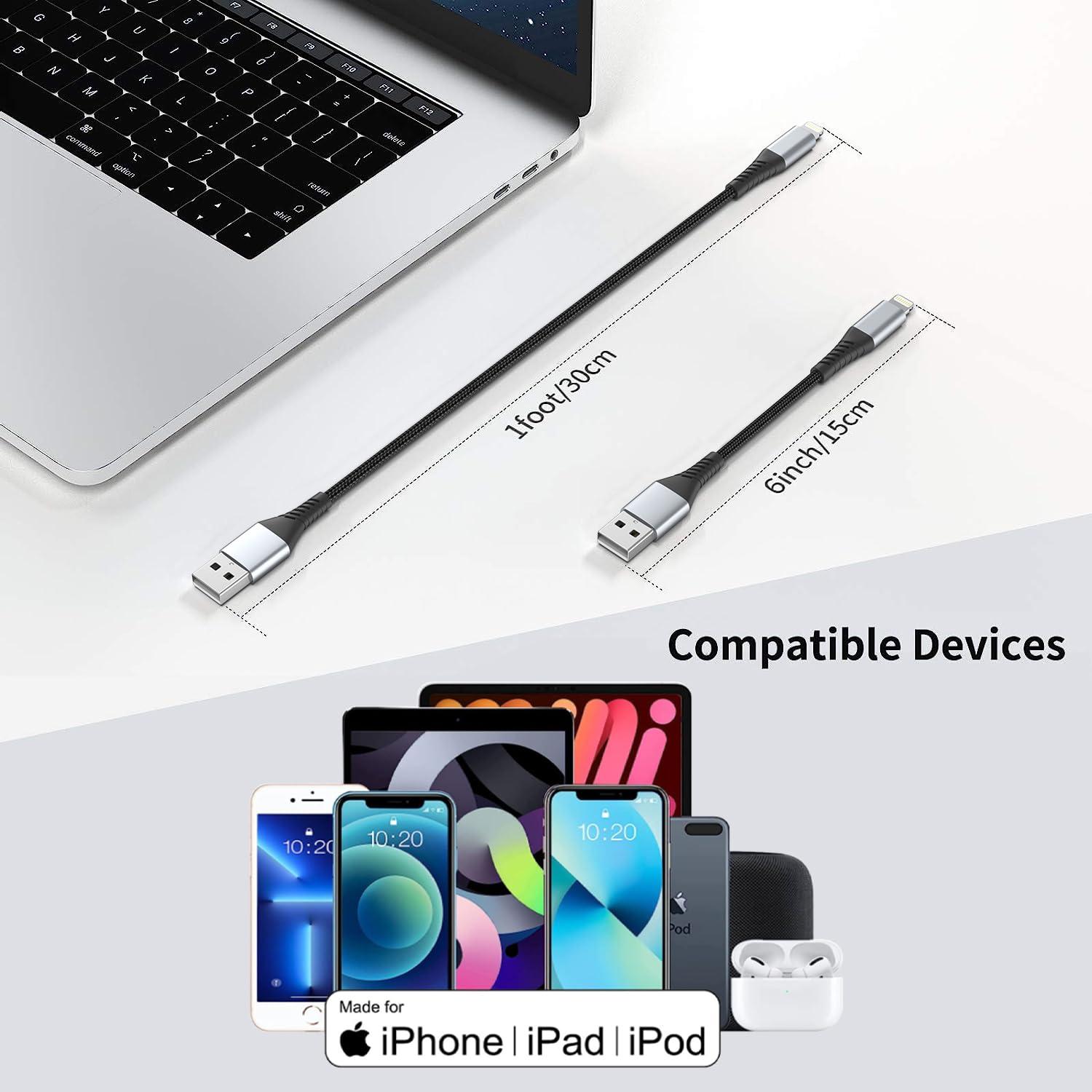 Cable corto USB a Lightning PEAKLIFT 15 cm - Paquete de 3