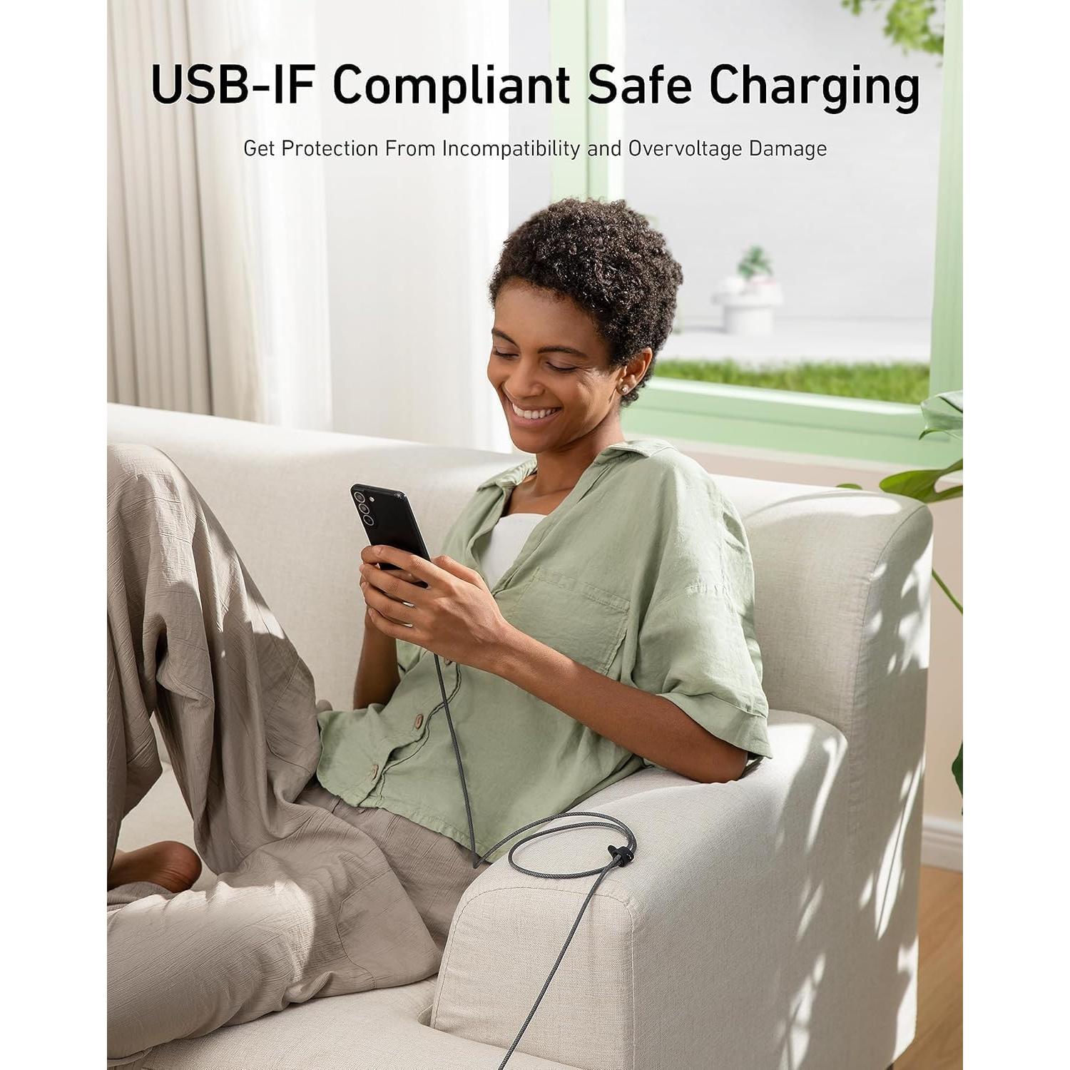 Cable USB A a USB C Anker Bio-Braided 2 Pack 1.8m Negro