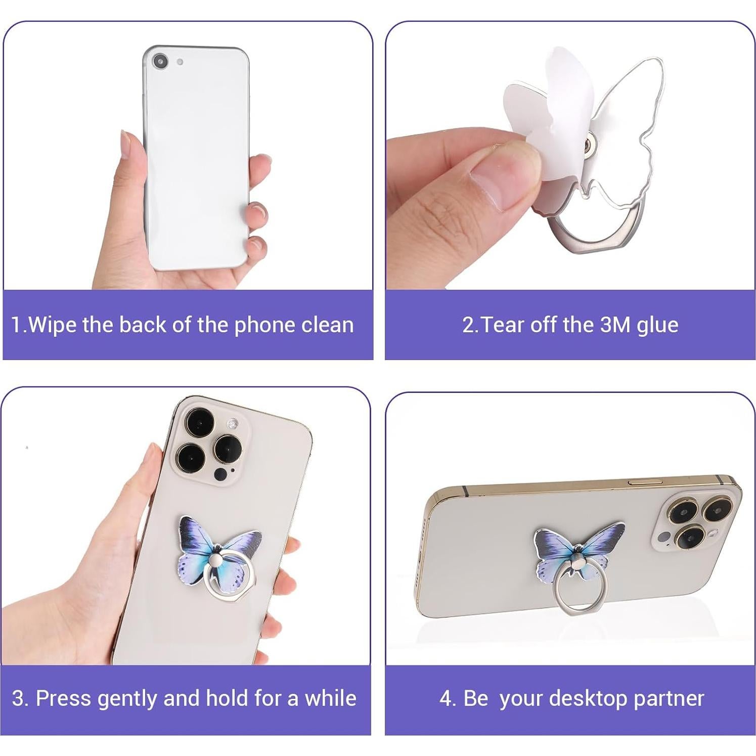 Soporte de Anillo para Teléfono Móvil AOZUO 3 PCS Mariposa